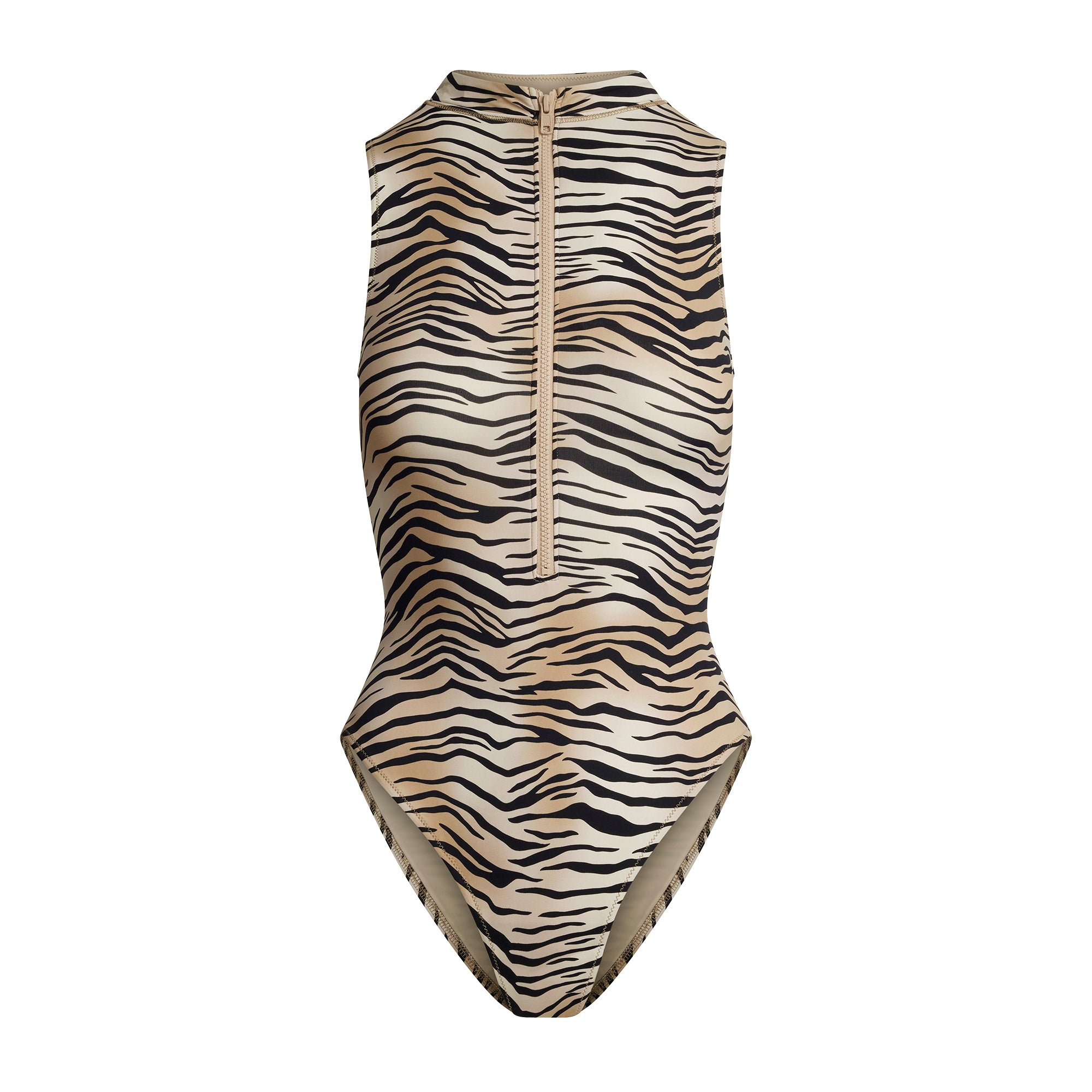 SIGNATURE SWIM ZIP FRONT ONE PIECE | CHAMPAGNE TIGER PRINT - Image 8