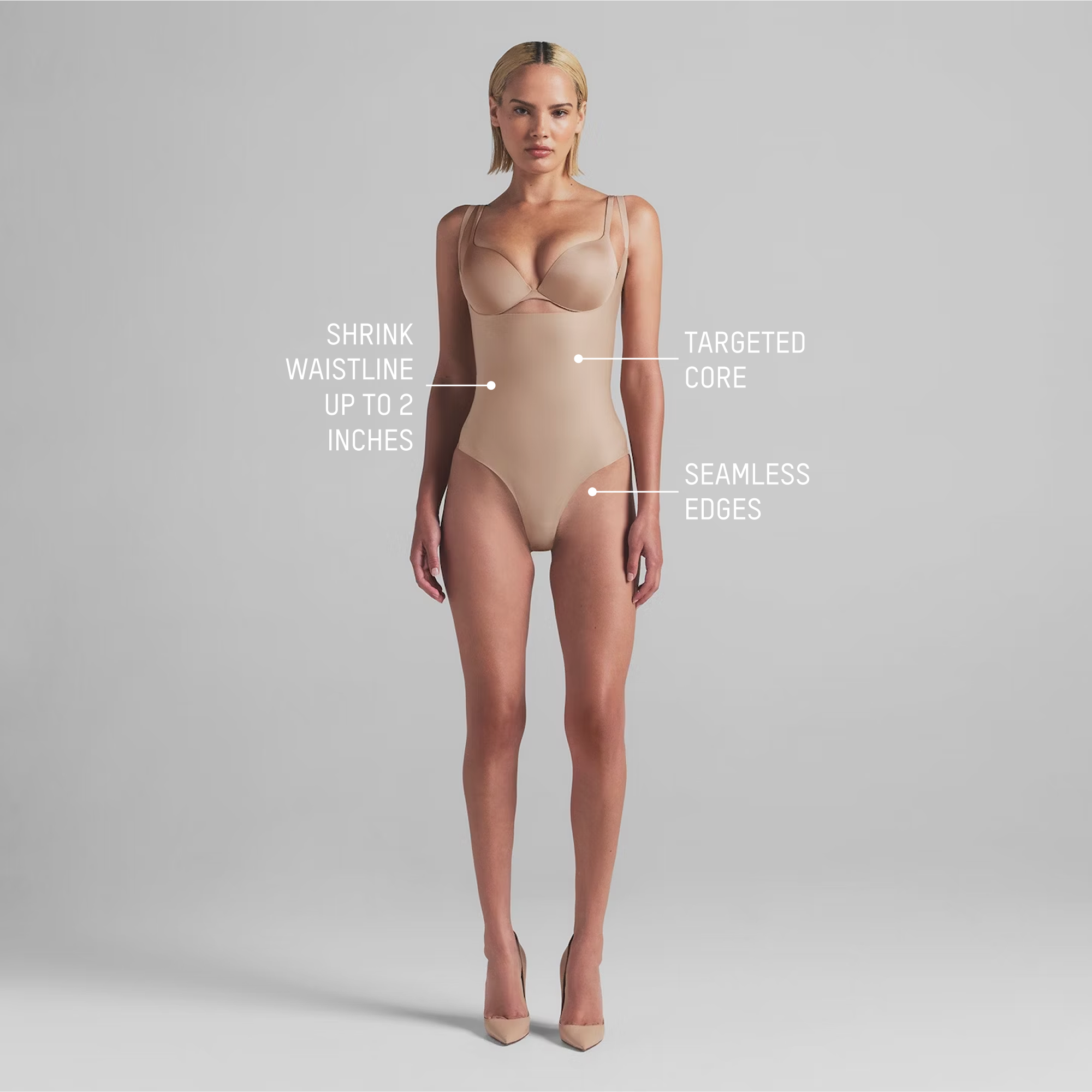 SKIMS BODY CORE SCULPT OPEN BUST THONG BODYSUIT | CLAY - Image 2