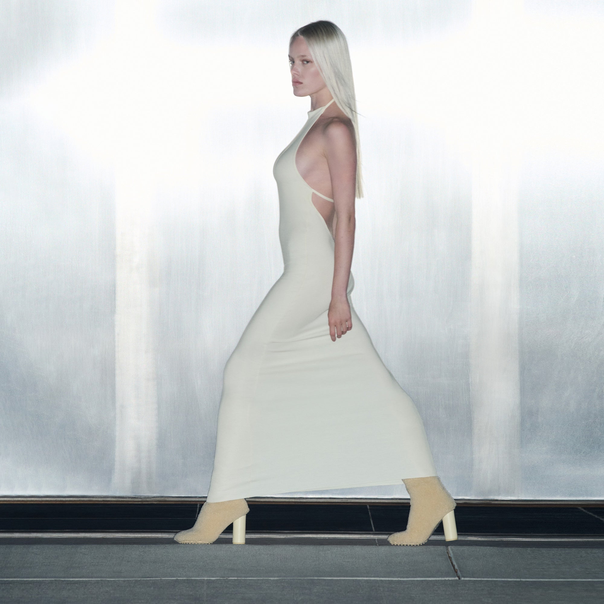 SKIMS CLOUD HALTER LONG DRESS | ECRU