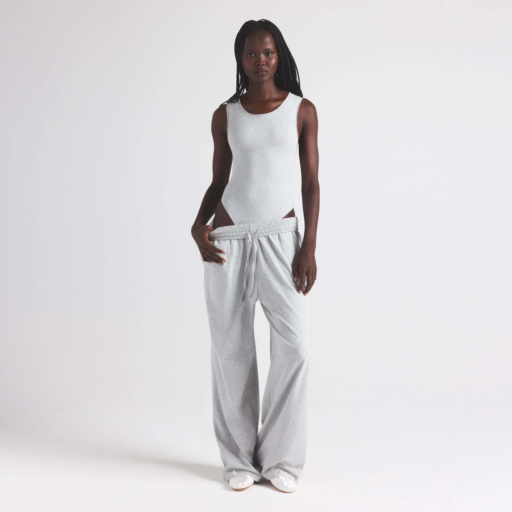 COTTON JERSEY TANK BODYSUIT | LIGHT HEATHER GREY - Image 2