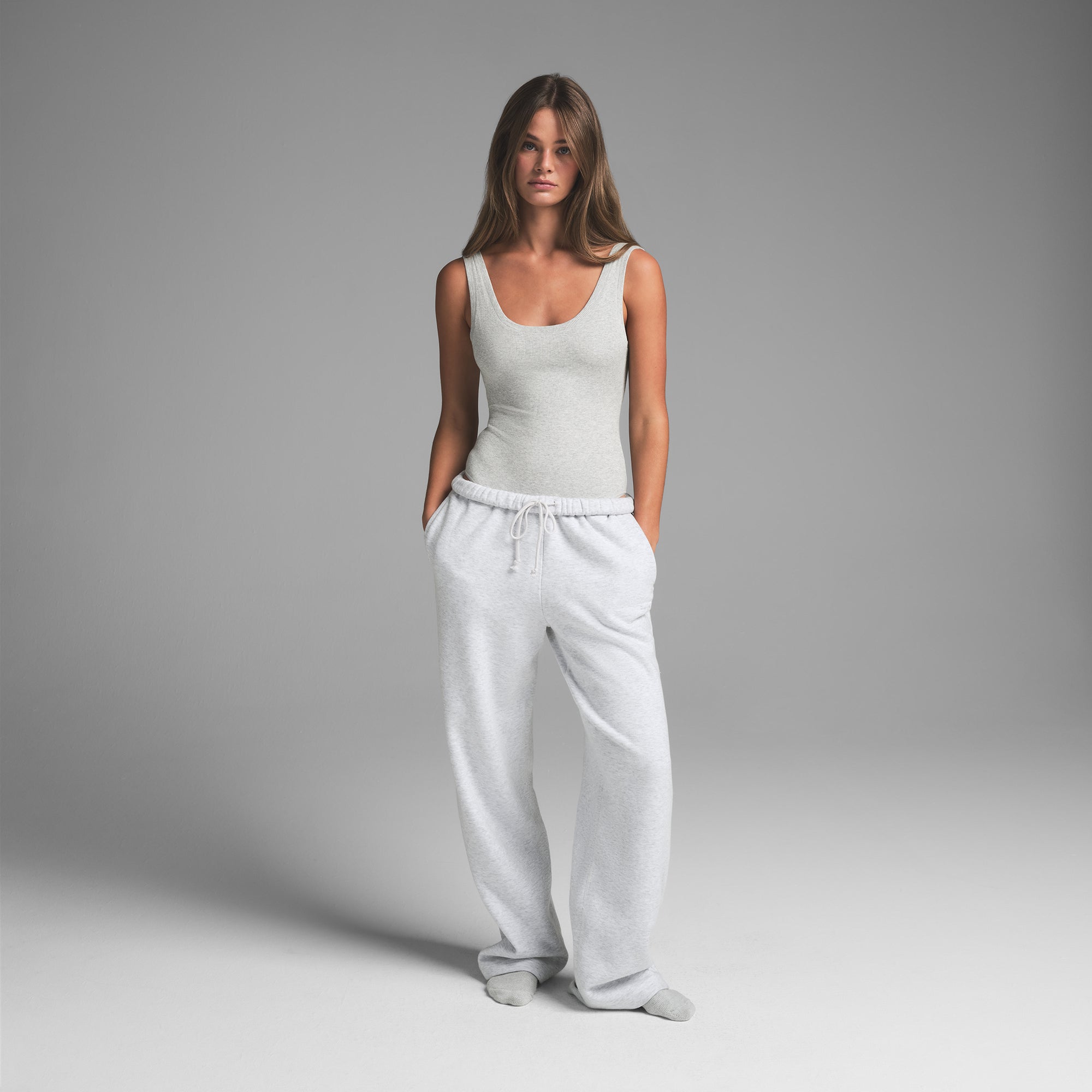 COTTON RIB TANK BODYSUIT | LIGHT HEATHER GREY - Image 3