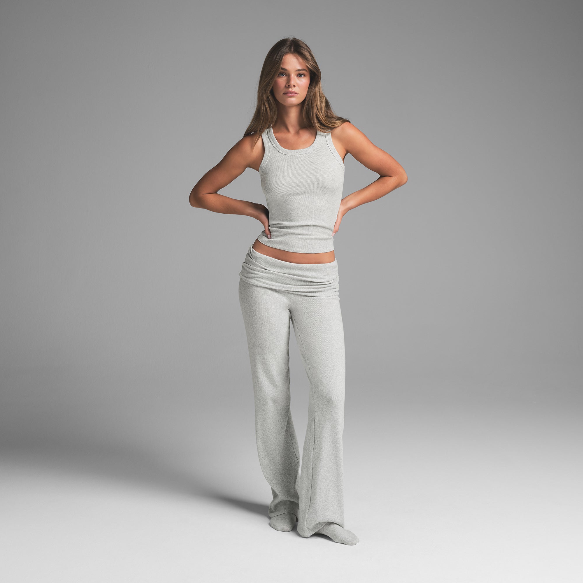 COTTON RIB SCOOP NECK TANK | LIGHT HEATHER GREY