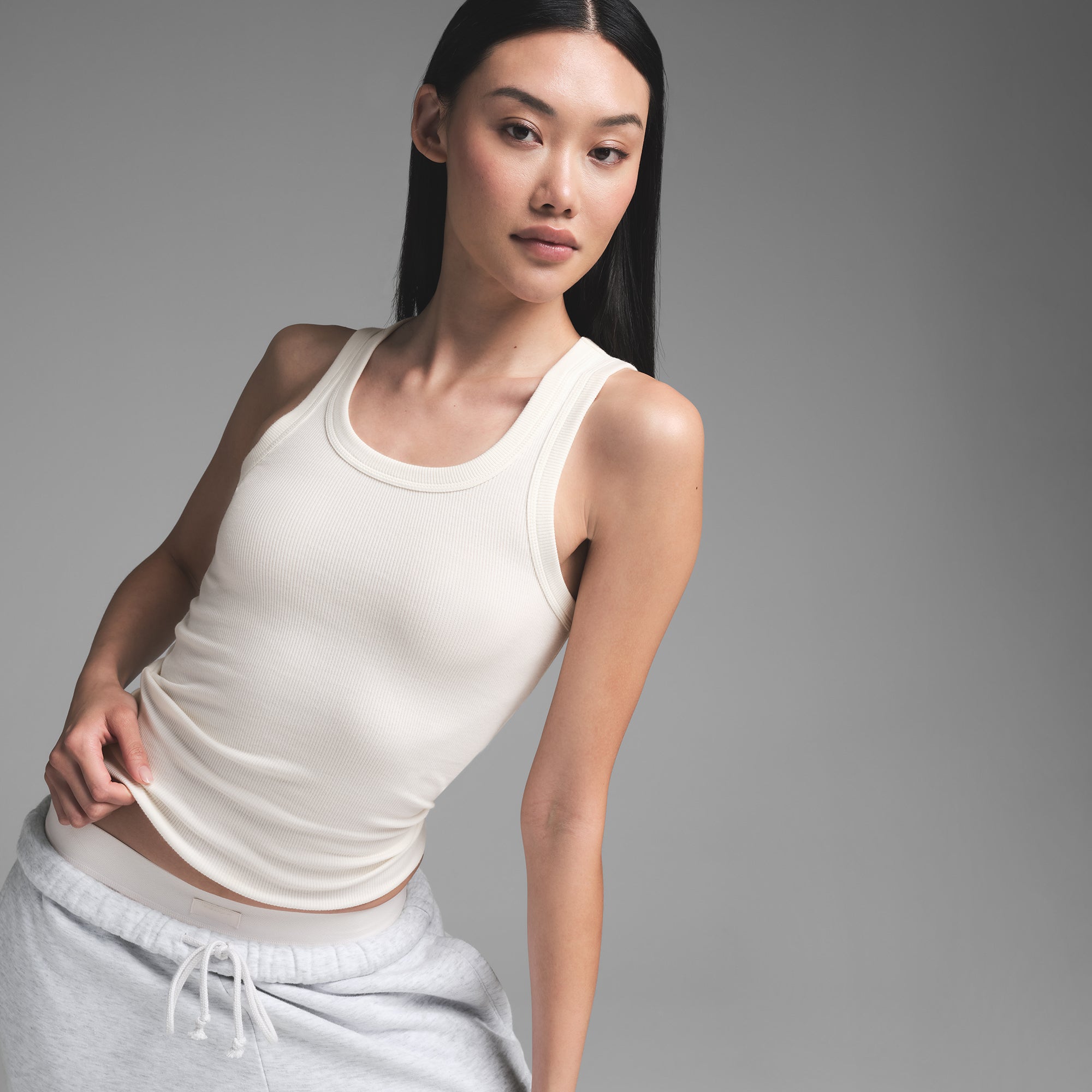 COTTON RIB SCOOP NECK TANK | MARBLE - Image 2