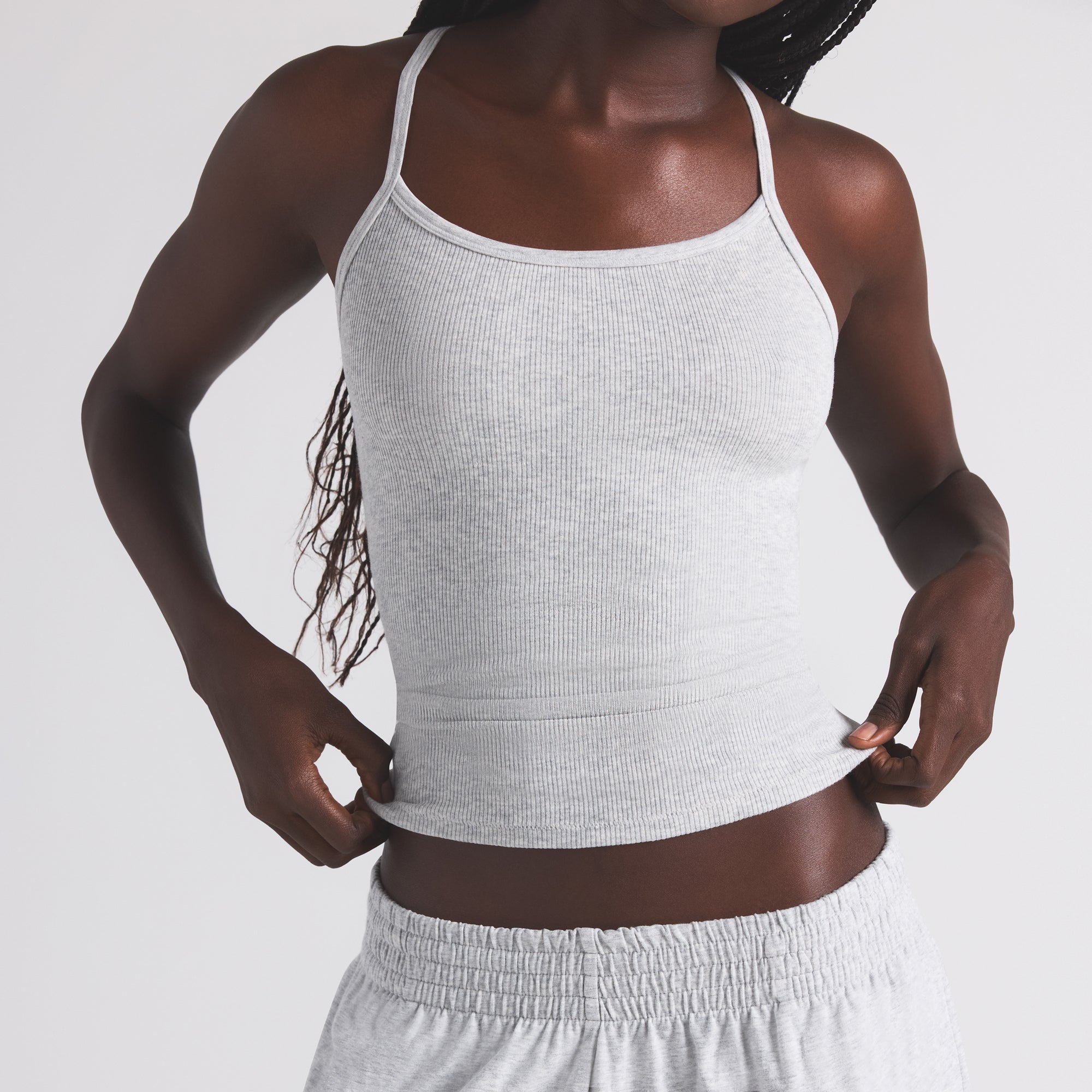 COTTON RIB LONG CAMI | LIGHT HEATHER GREY - Image 2