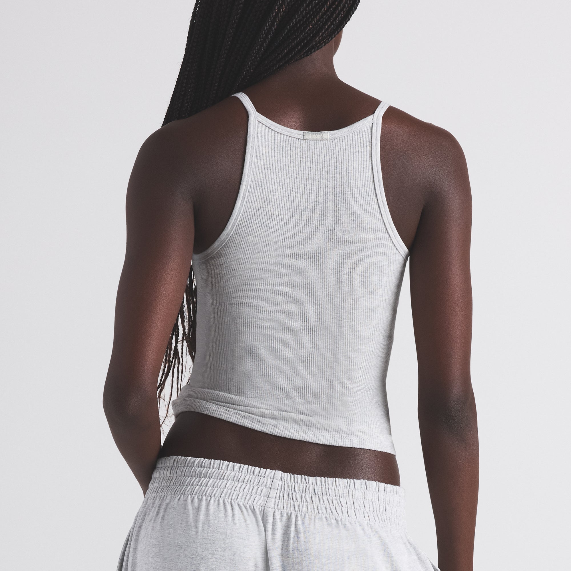 COTTON RIB LONG CAMI | LIGHT HEATHER GREY - Image 4