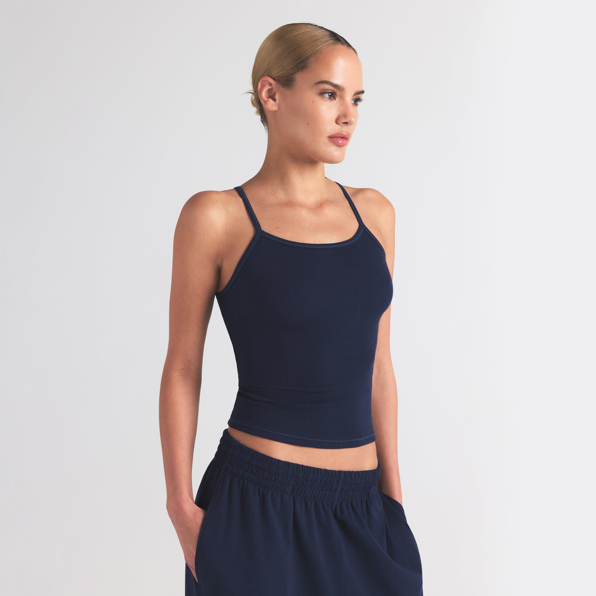 COTTON RIB LONG CAMI | NAVY - Image 2