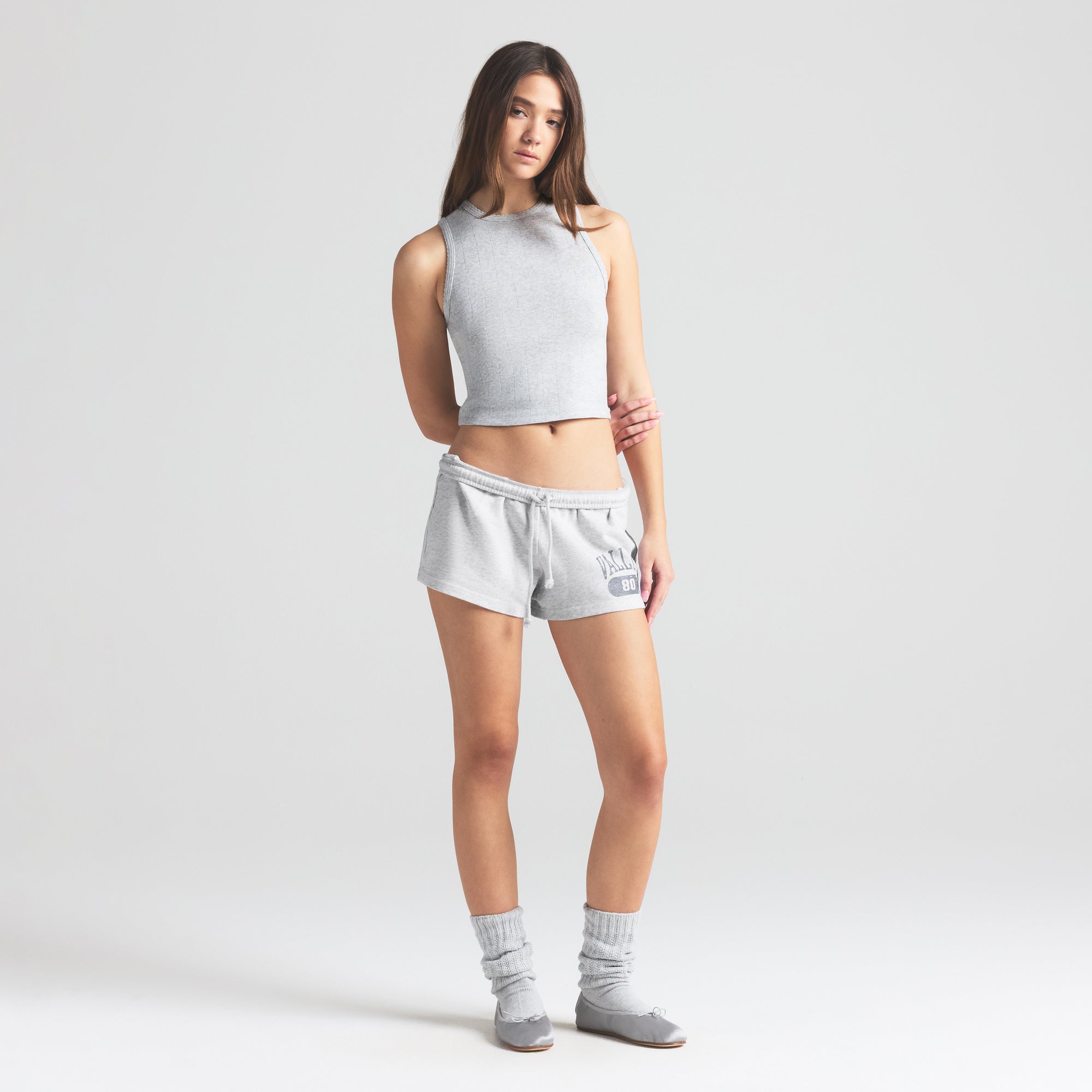 DROP NEEDLE POINTELLE CROPPED TANK | LIGHT HEATHER GREY