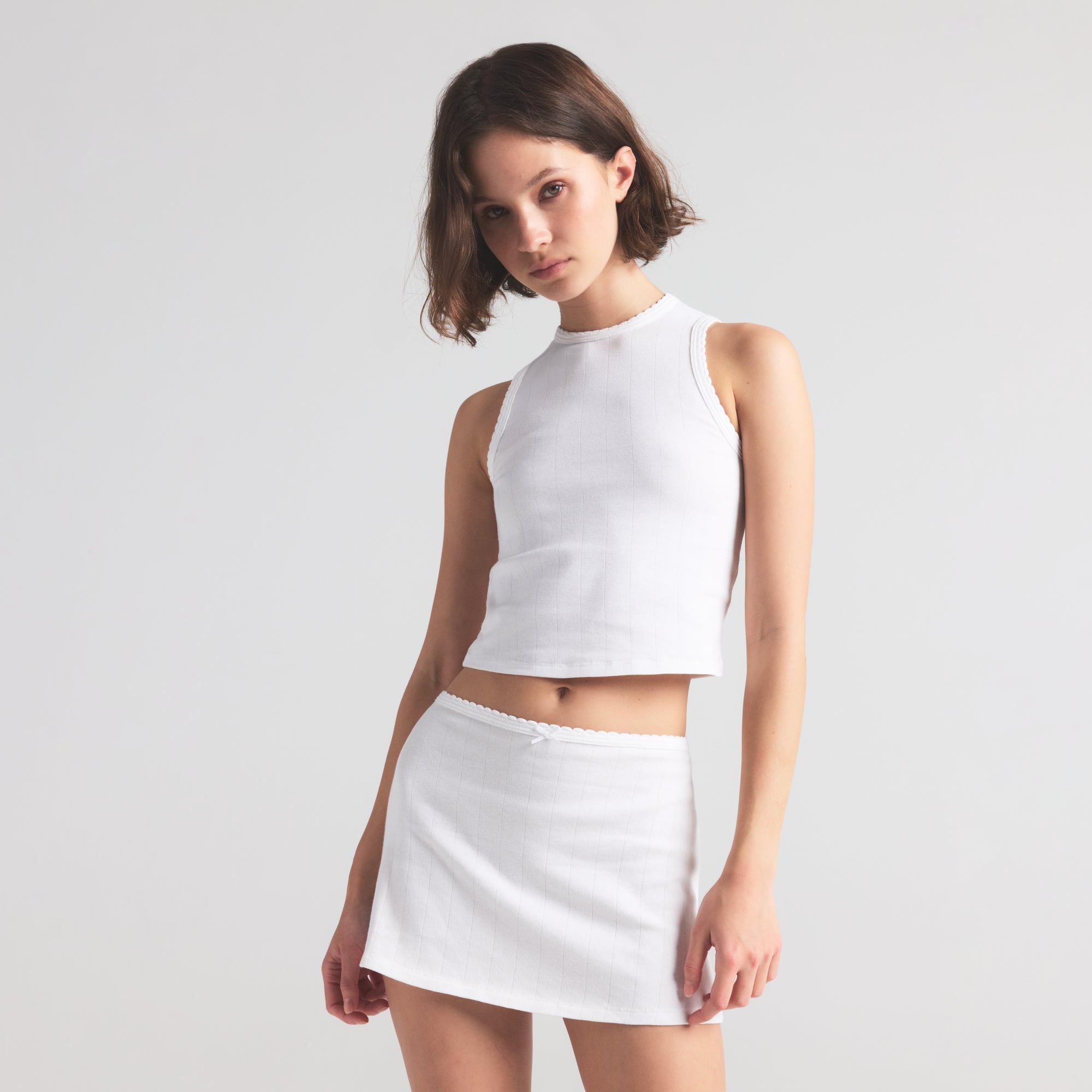 DROP NEEDLE POINTELLE CROPPED TANK | SNOW