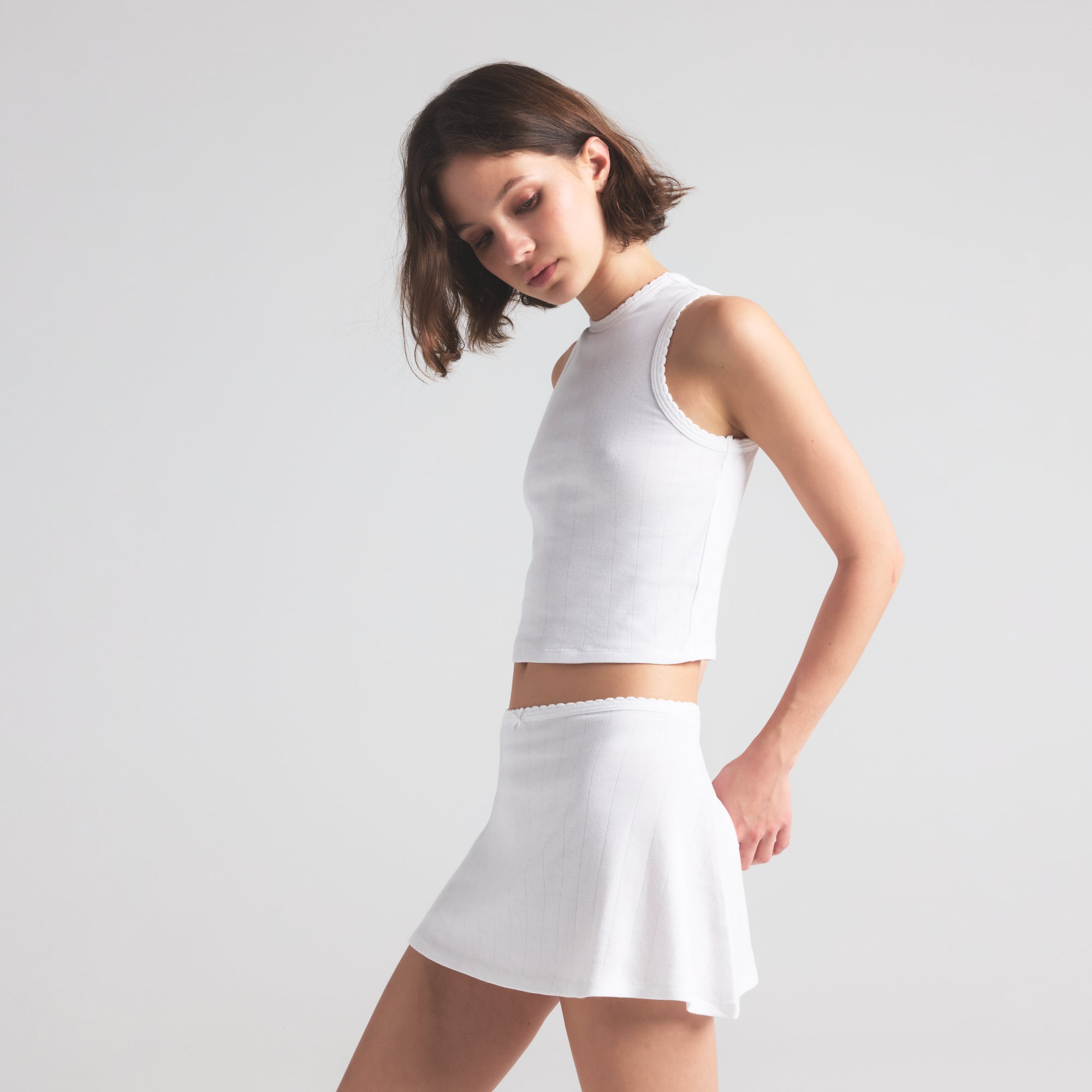 DROP NEEDLE POINTELLE CROPPED TANK | SNOW - Image 3