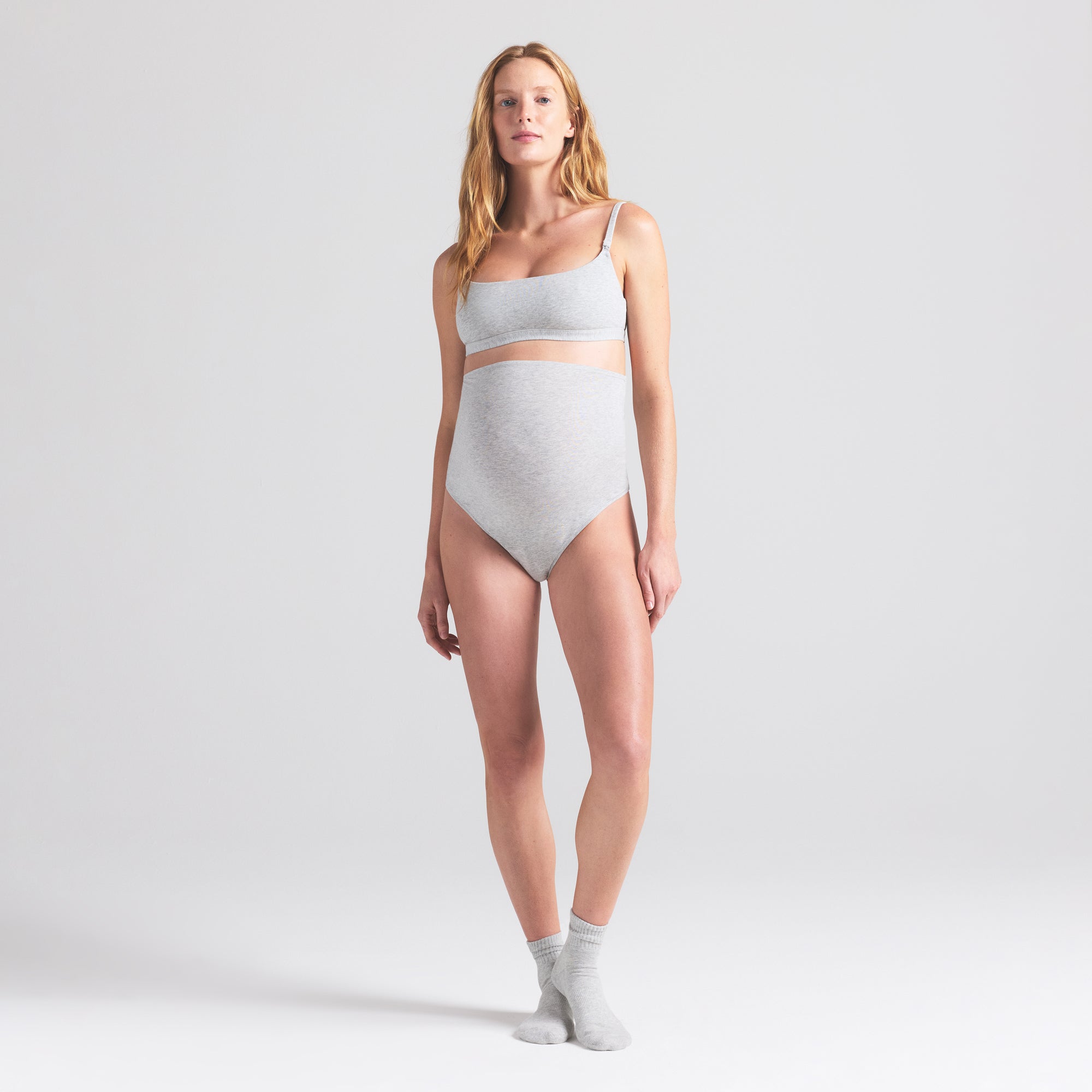 COTTON JERSEY MATERNITY NURSING SCOOP BRALETTE | LIGHT HEATHER GREY - Image 2