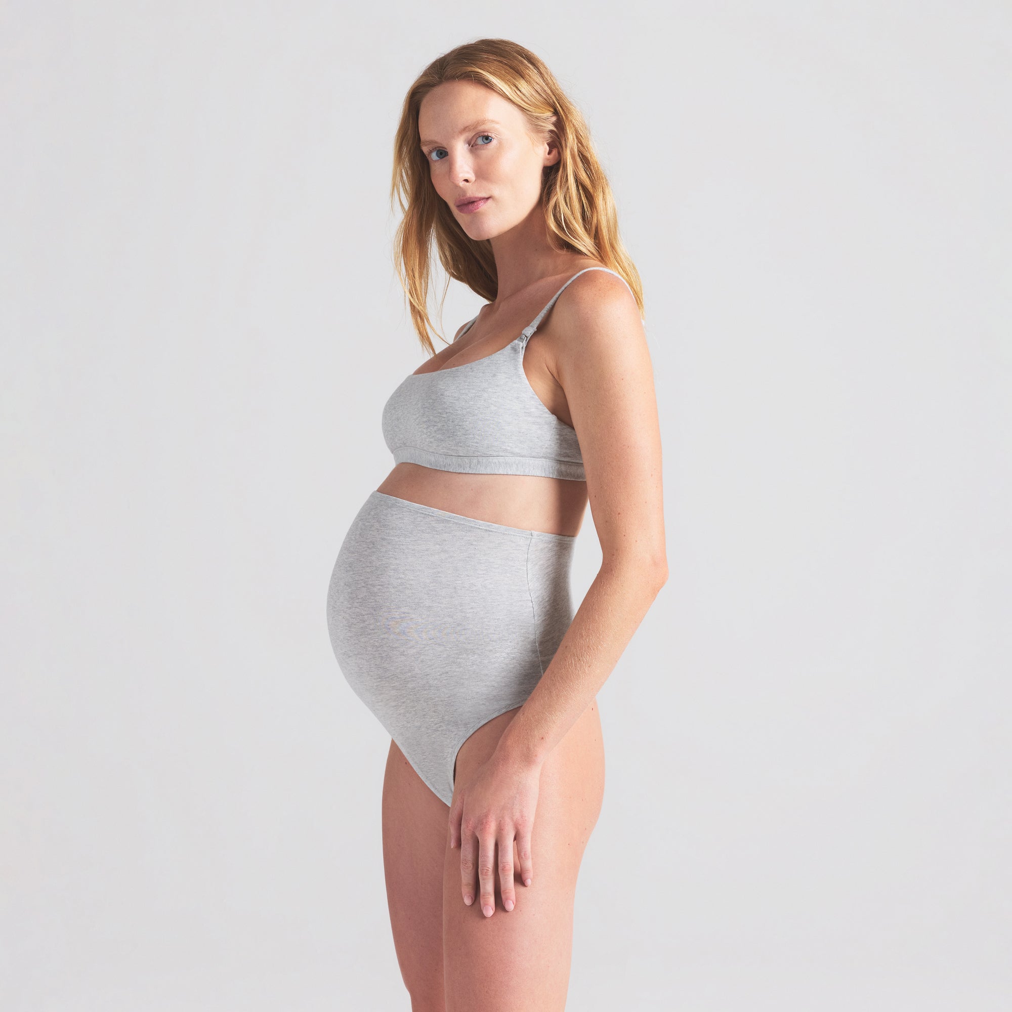 COTTON JERSEY MATERNITY NURSING SCOOP BRALETTE | LIGHT HEATHER GREY - Image 5