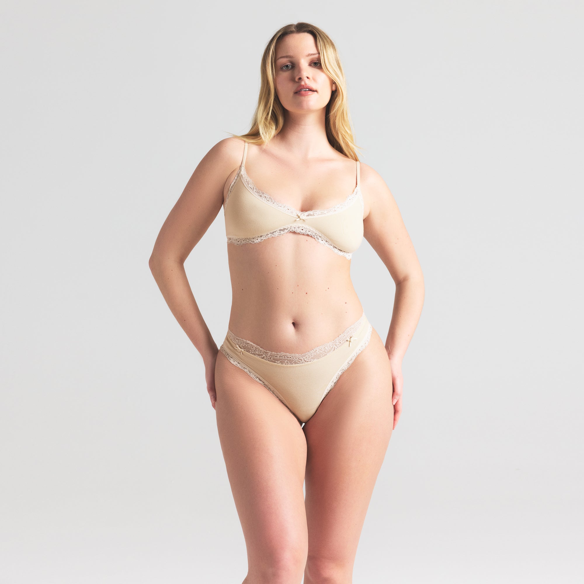 COTTON JERSEY LACE SKIMPY SCOOP BRALETTE | BUTTER - Image 2