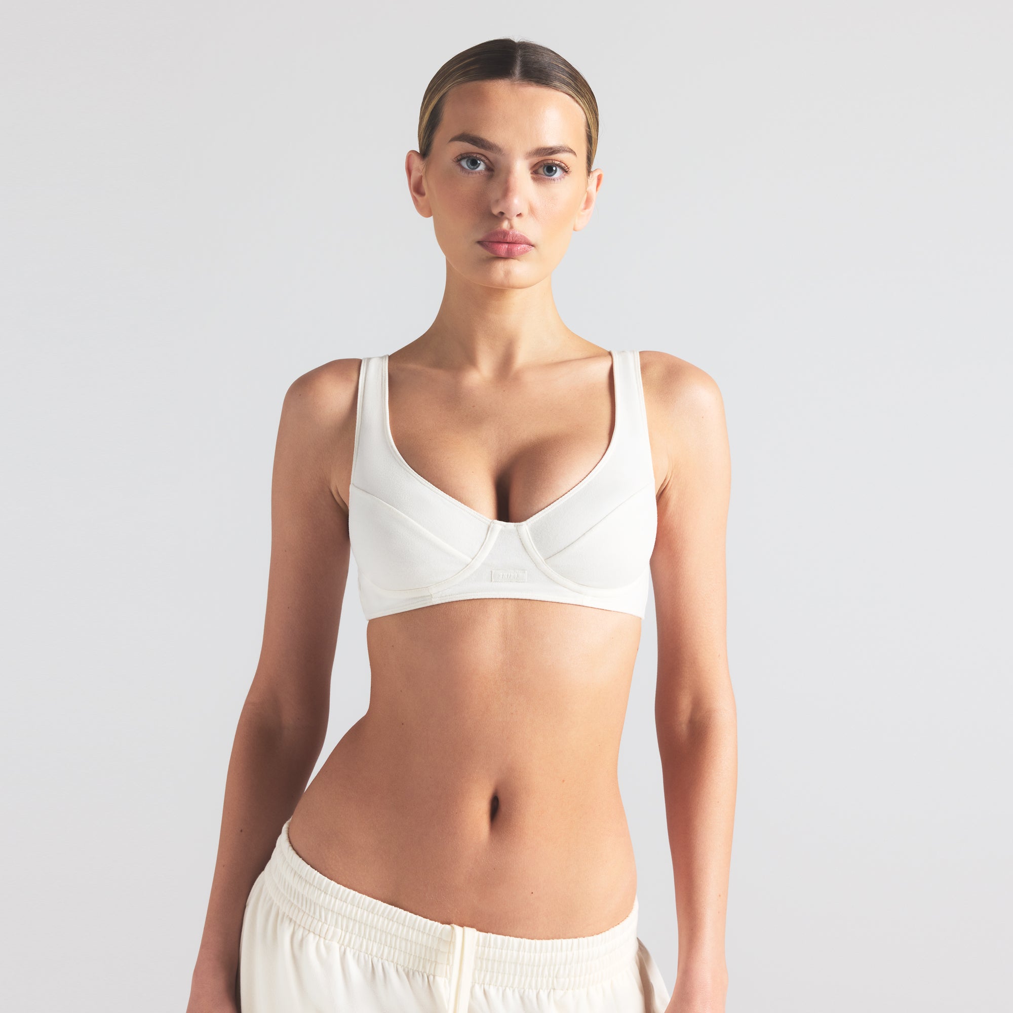 COTTON JERSEY PLUNGE BRALETTE | MARBLE