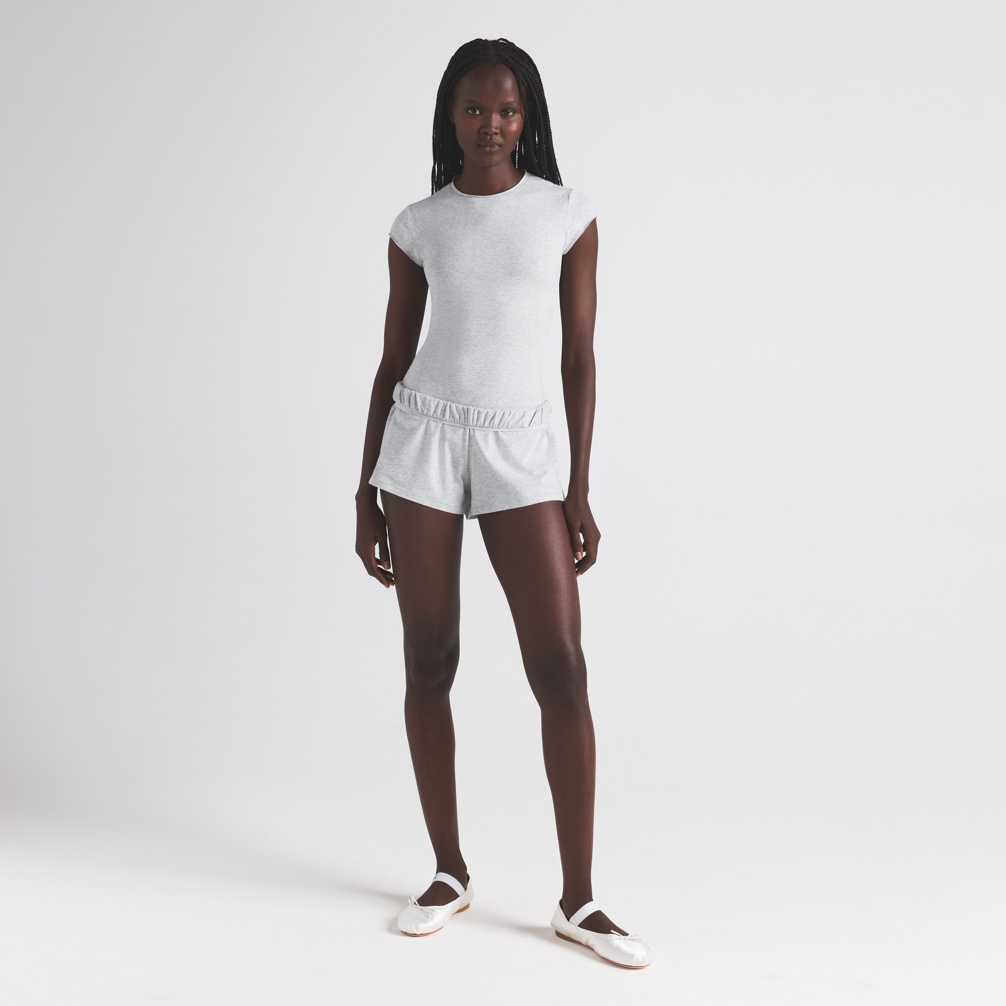 COTTON JERSEY T-SHIRT BRIEF BODYSUIT | LIGHT HEATHER GREY - Image 3