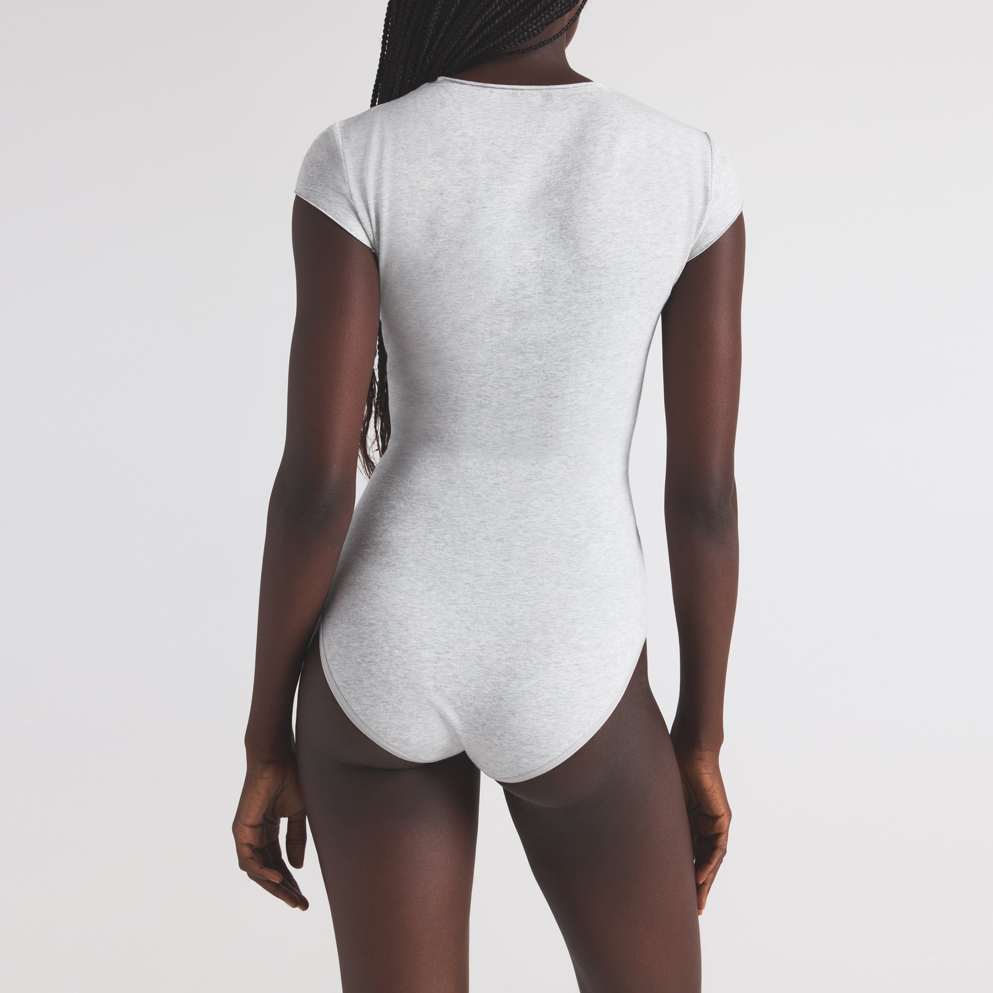 COTTON JERSEY T-SHIRT BRIEF BODYSUIT | LIGHT HEATHER GREY - Image 4