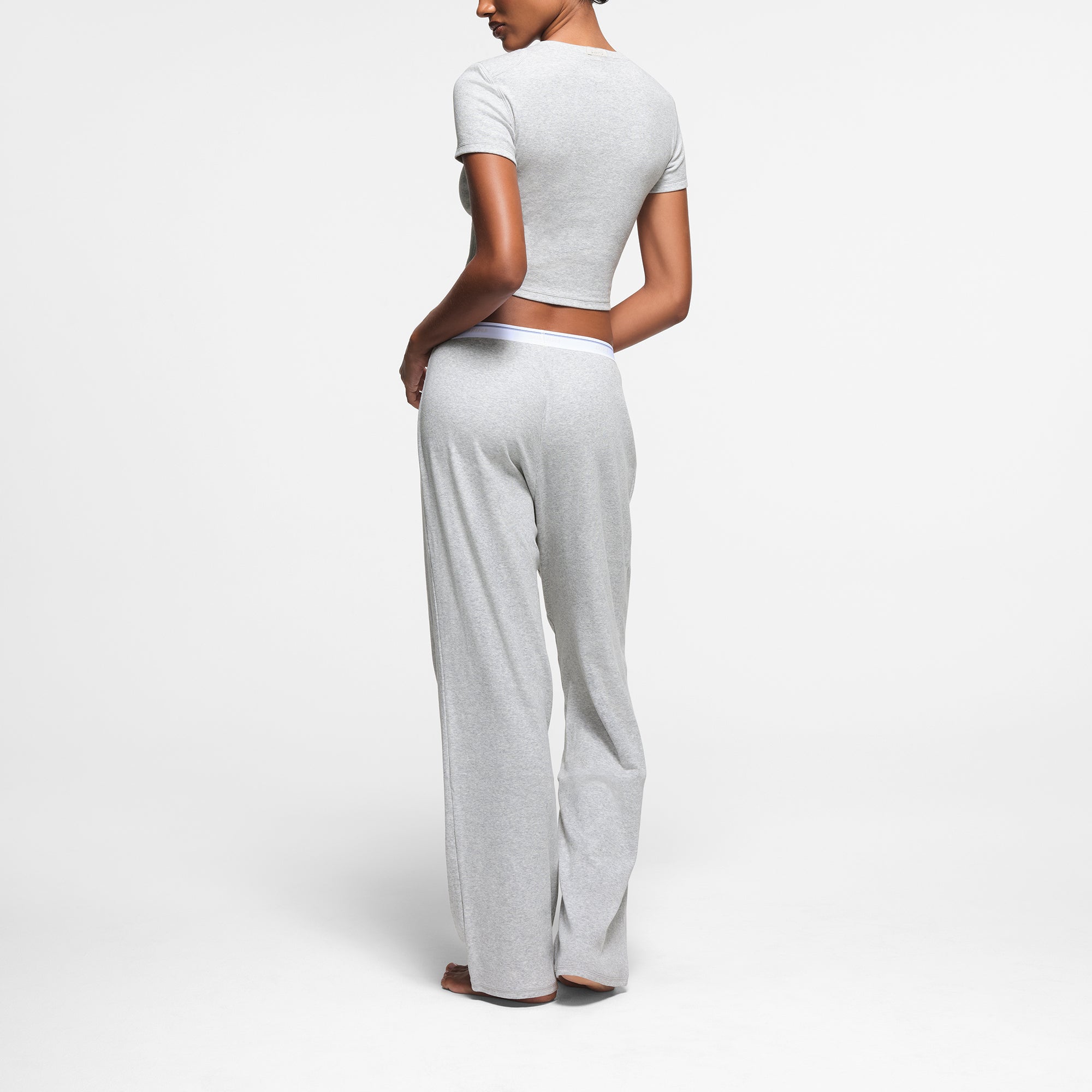 COTTON RIB SHOULDER PAD CROPPED TOP | LIGHT HEATHER GREY - Image 3