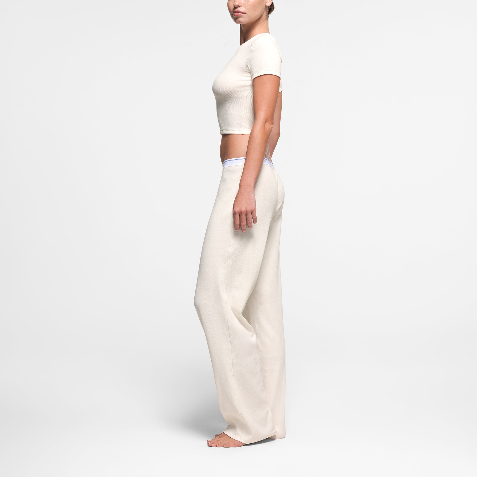 COTTON RIB SHOULDER PAD CROPPED TOP | MARBLE - Image 2