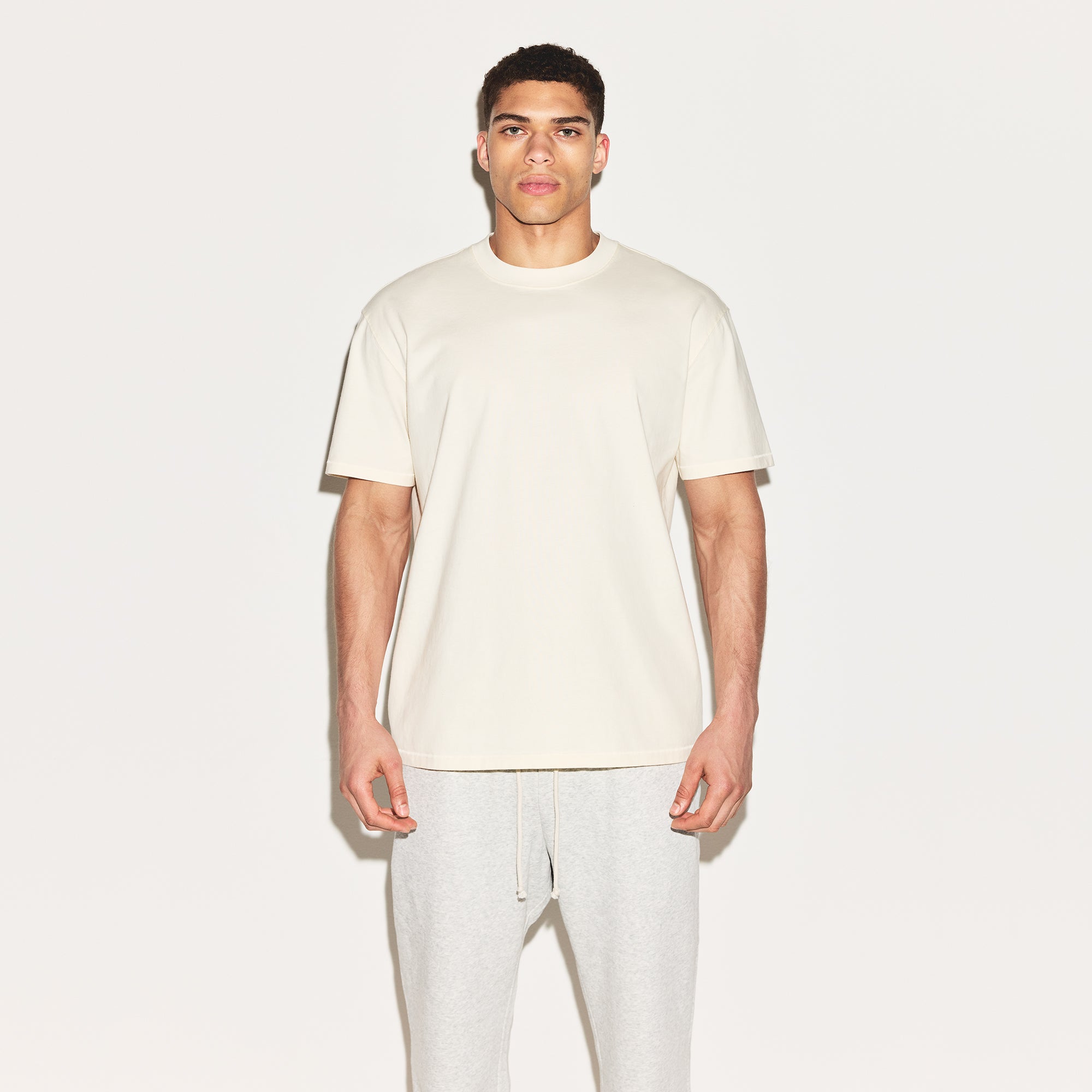 HEAVYWEIGHT COTTON MENS RELAXED T-SHIRT | ECRU - Image 5