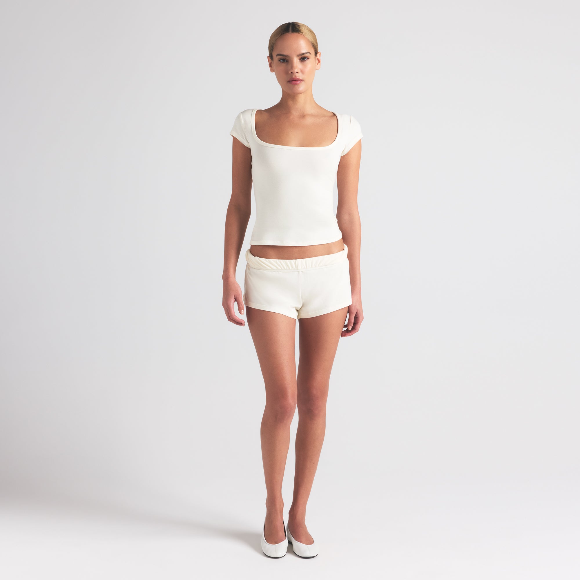 COTTON JERSEY SCOOP NECK T-SHIRT | MARBLE - Image 3