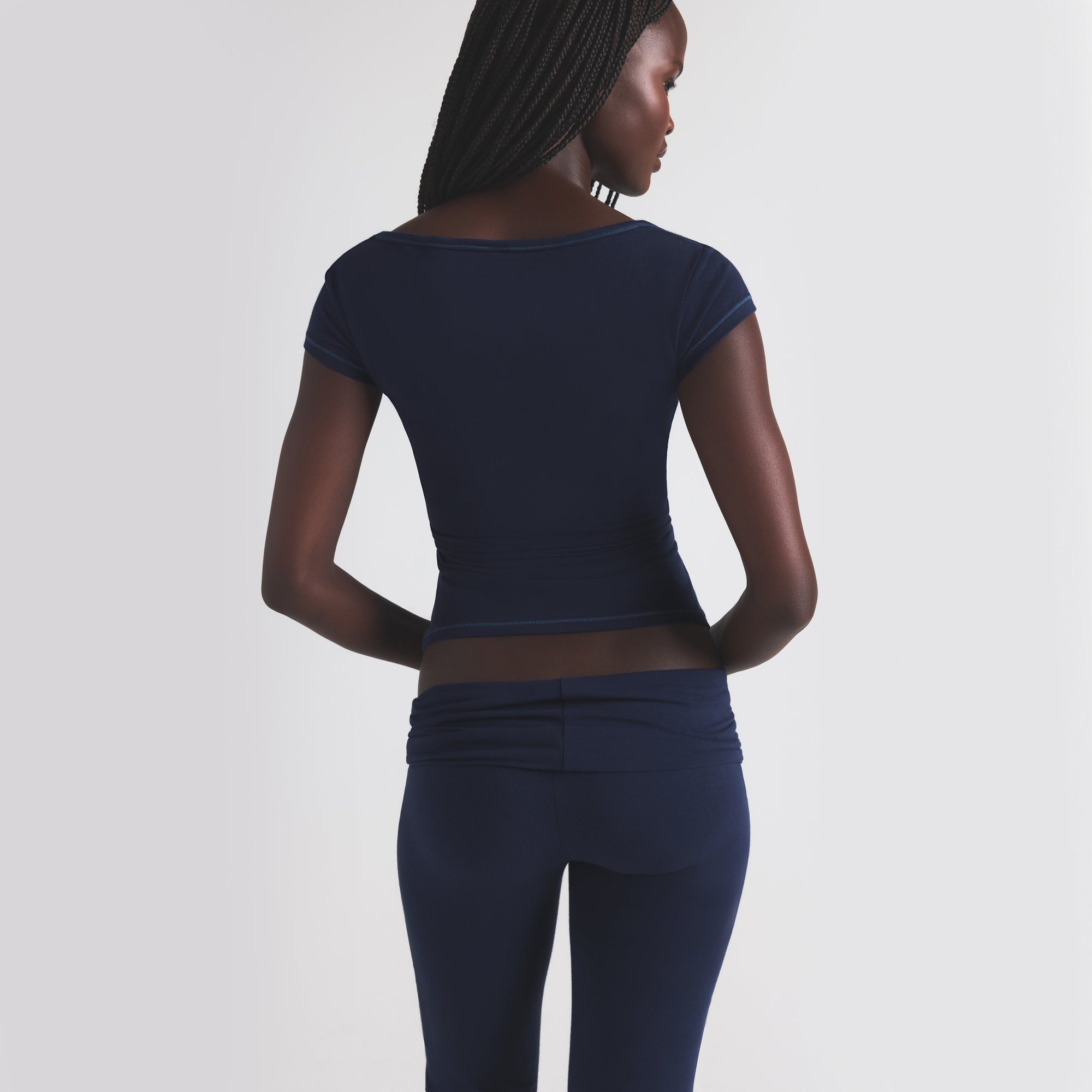 COTTON JERSEY SCOOP NECK T-SHIRT | NAVY - Image 4