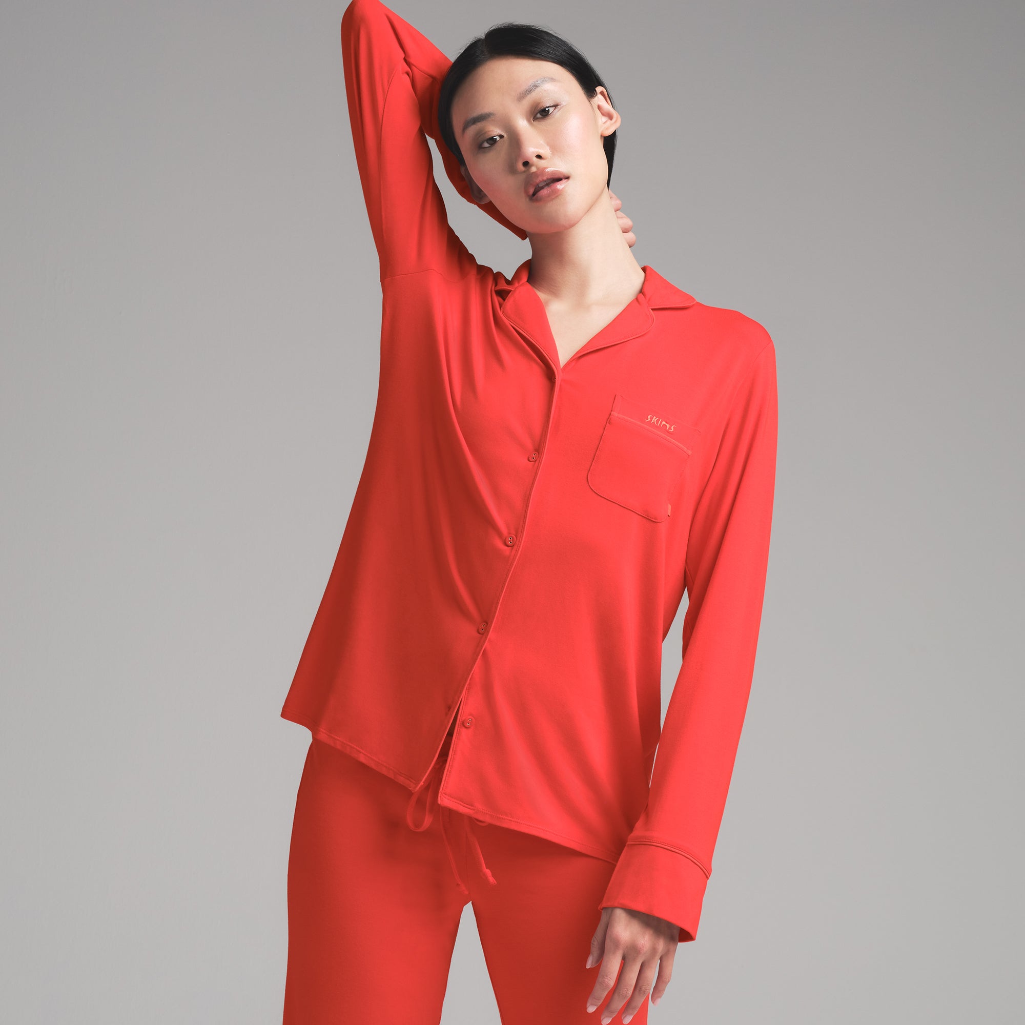 SKIMS SLEEP LONG SLEEVE BUTTON UP SET | RUBY - Image 2