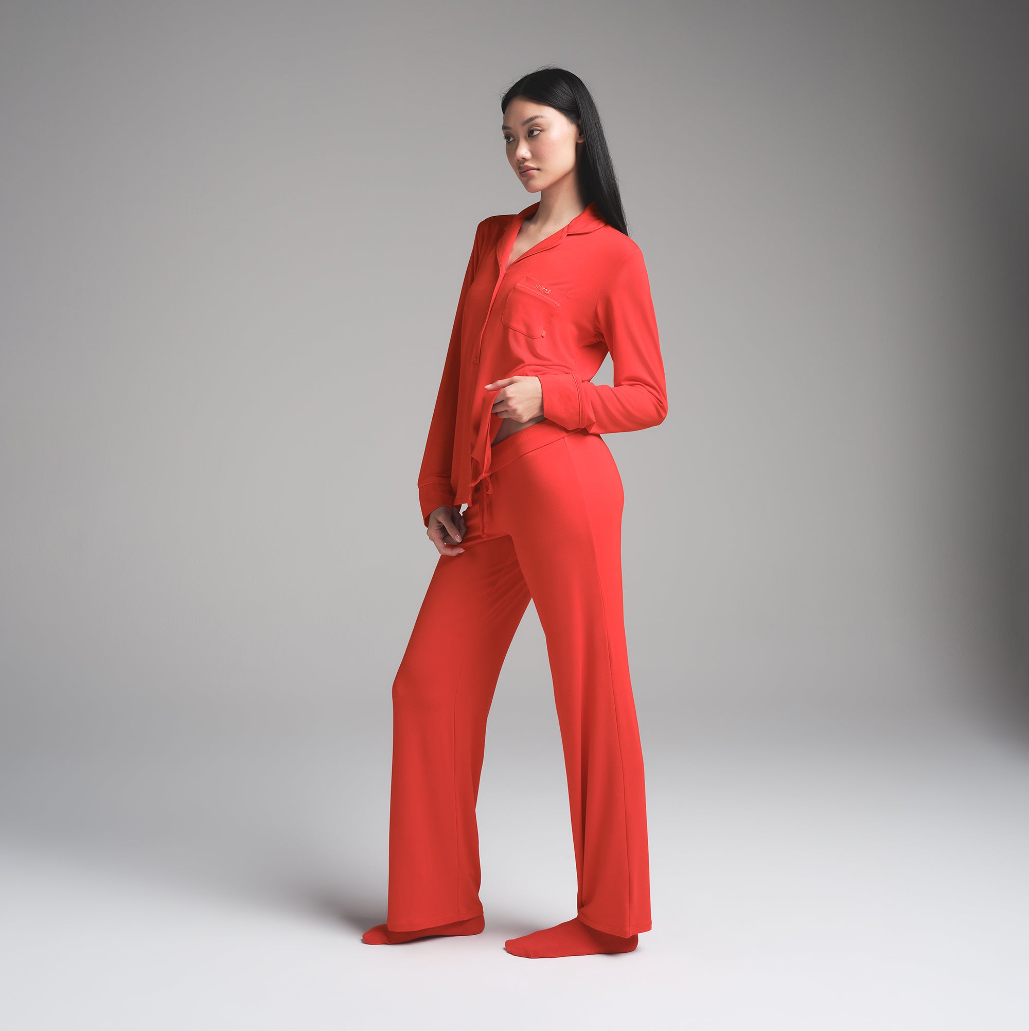 SKIMS SLEEP LONG SLEEVE BUTTON UP SET | RUBY - Image 3