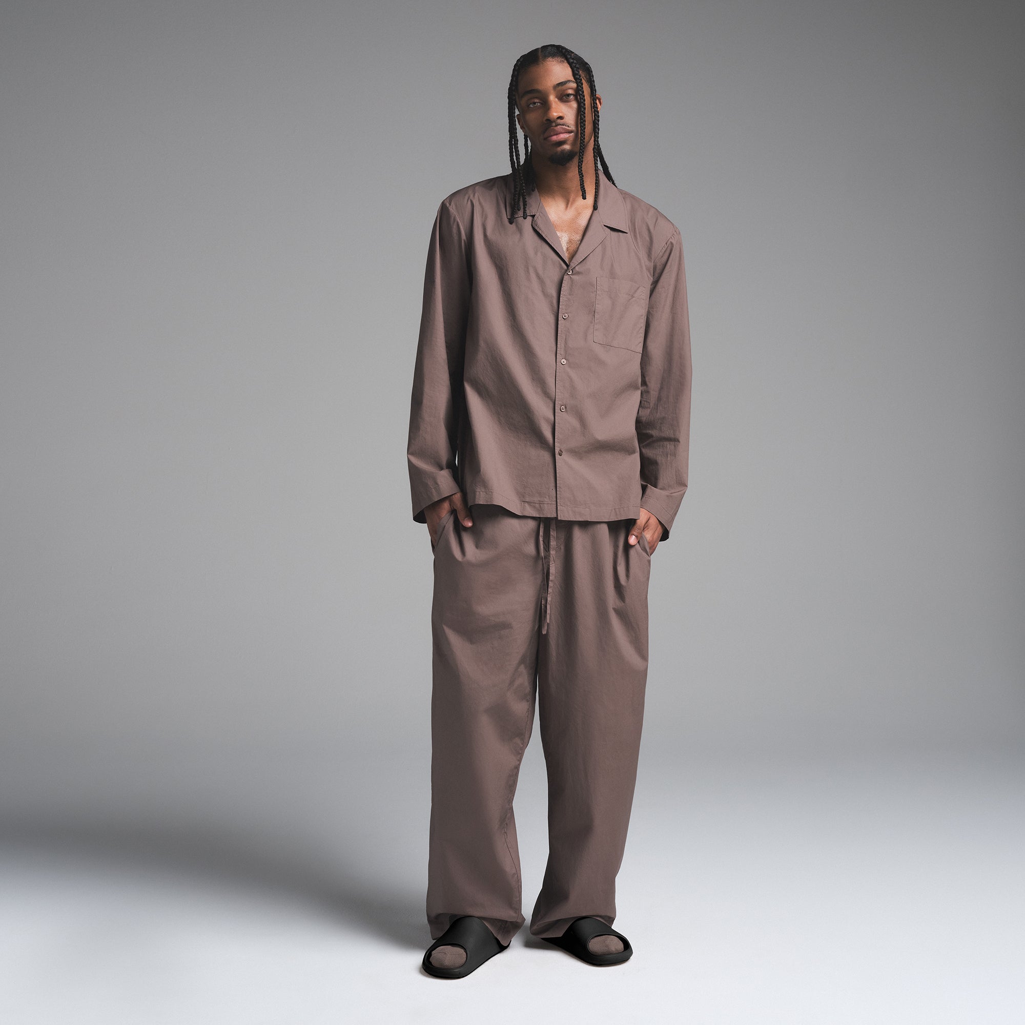 COTTON POPLIN MENS LONG SLEEP SET | UMBER - Image 3