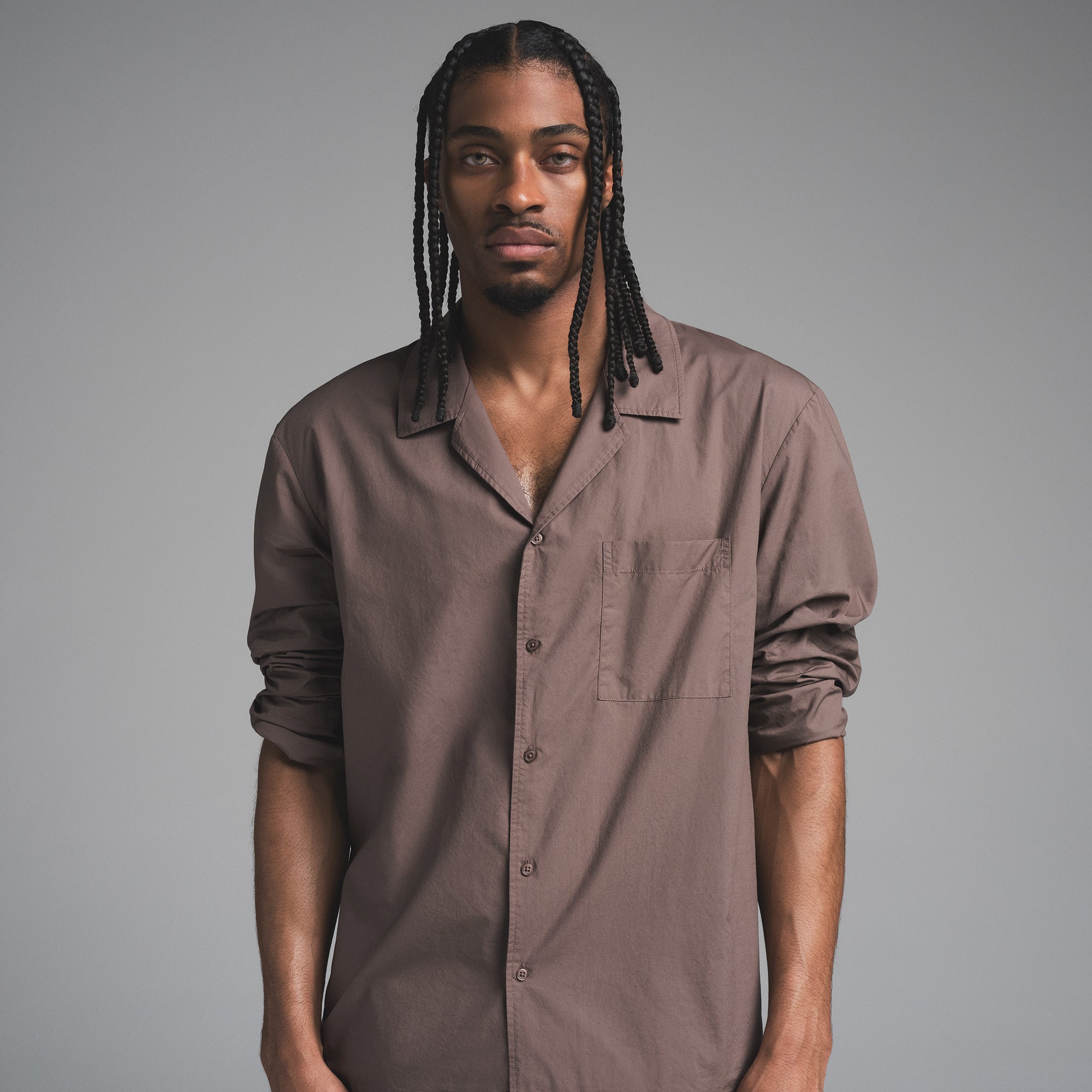 COTTON POPLIN MENS LONG SLEEP SET | UMBER - Image 2