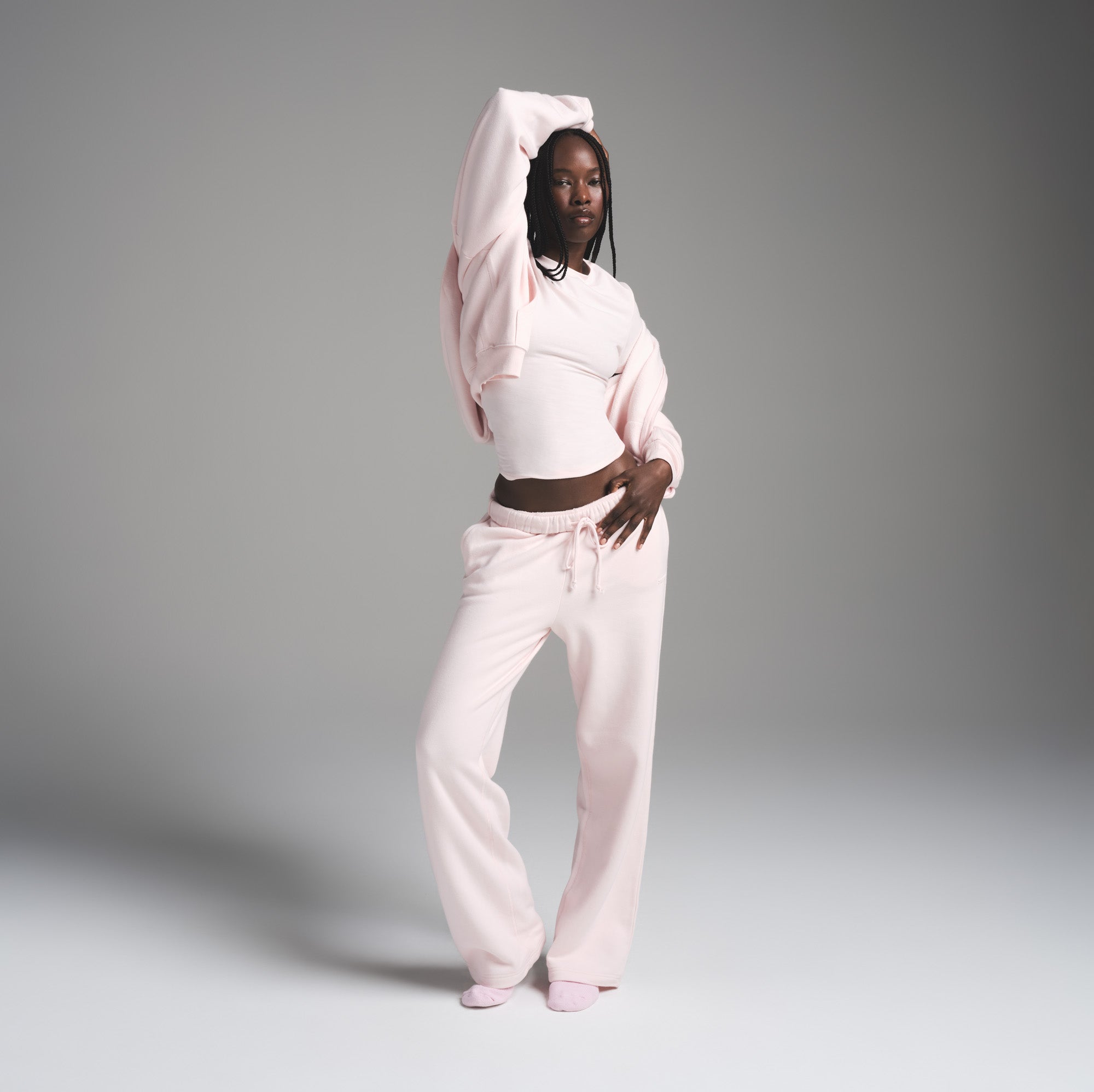COTTON FLEECE CLASSIC STRAIGHT LEG PANT | BARELY PINK - Image 2