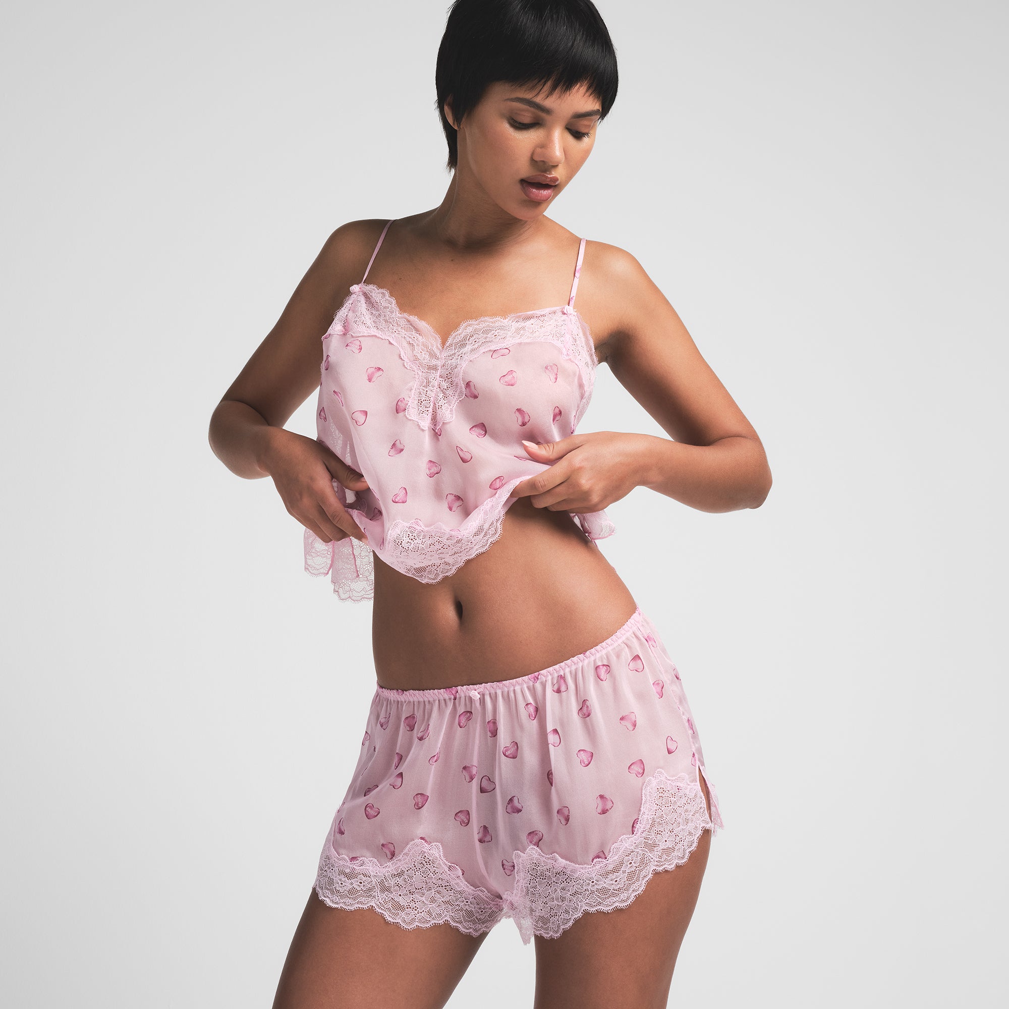 SKIMS ROMANCE LACE CAMI AND SHORT SET | CHERRY BLOSSOM BALLOON PRINT
