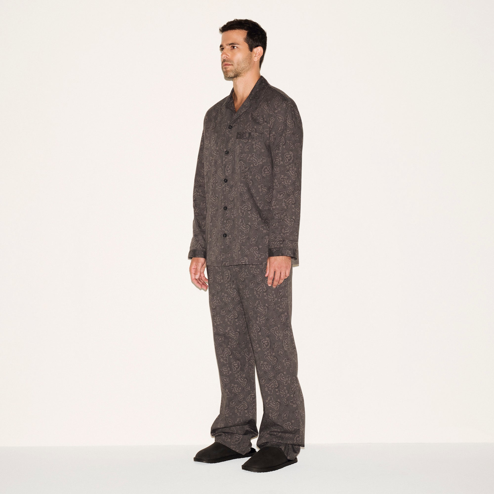 COTTON POPLIN MENS LONG SLEEP SET | ASH PAISLEY PRINT - Image 4
