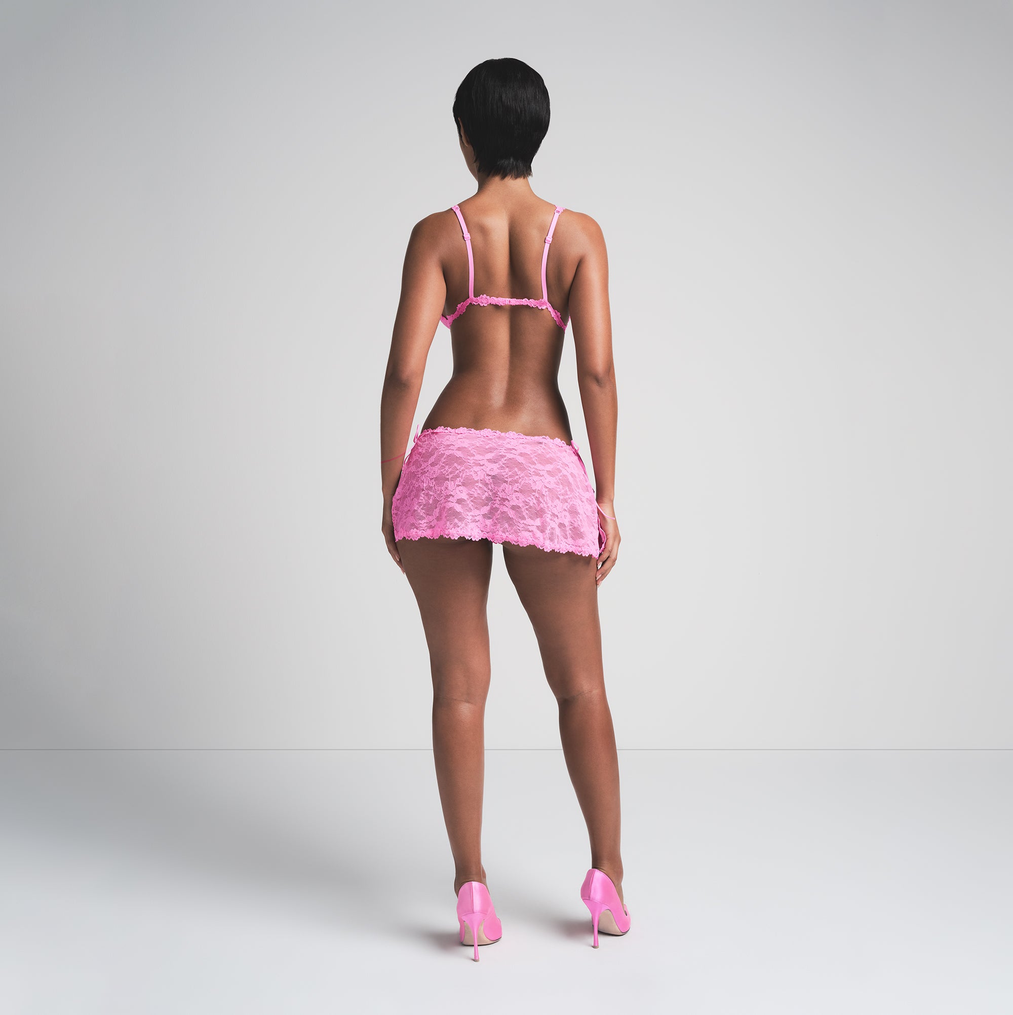 STRETCH LACE TIE SIDE MINI SKIRT | SUGAR PINK - Image 3