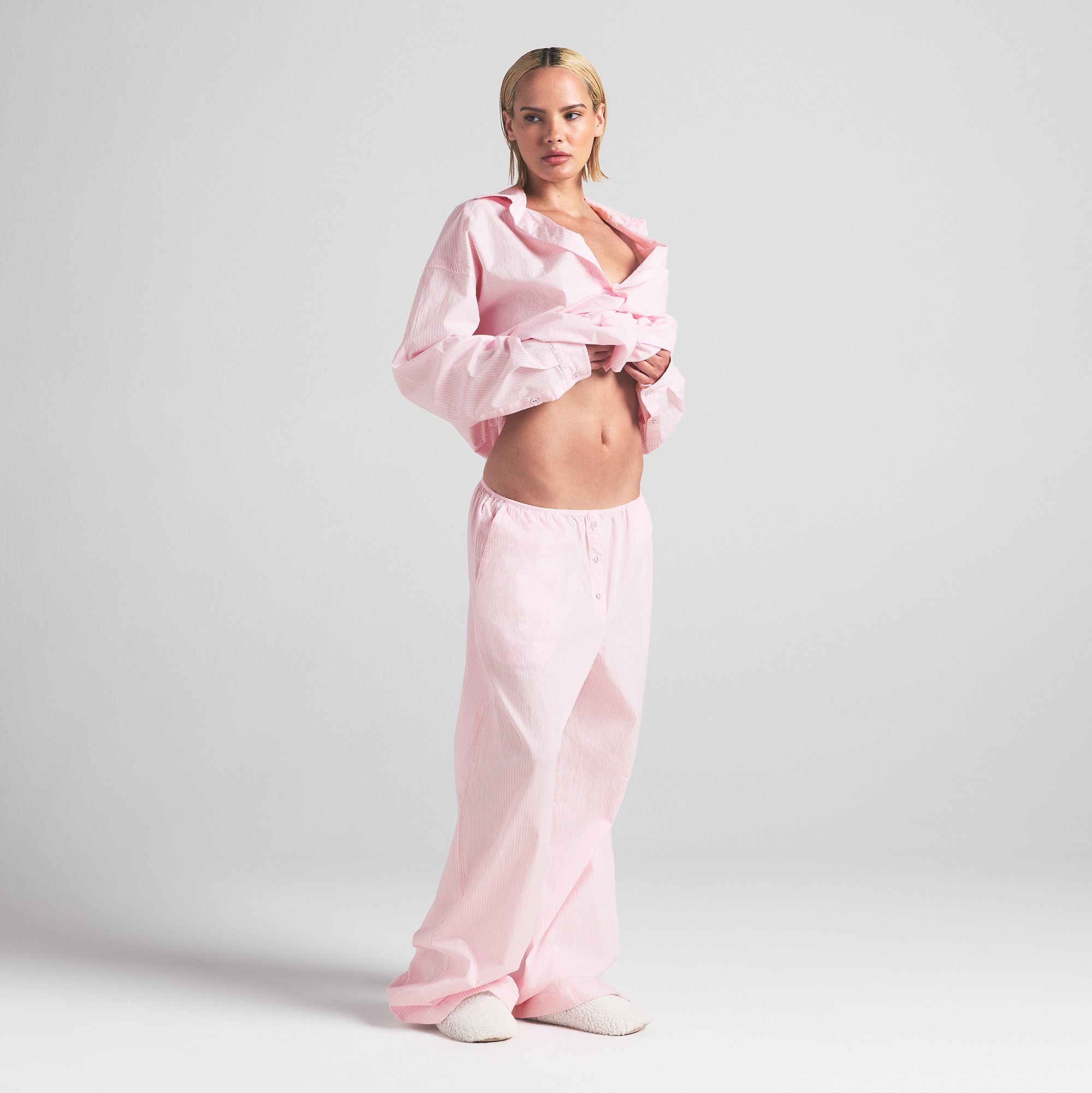 COTTON POPLIN OVERSIZED SLEEP SET | CHERRY BLOSSOM STRIPE - Image 4