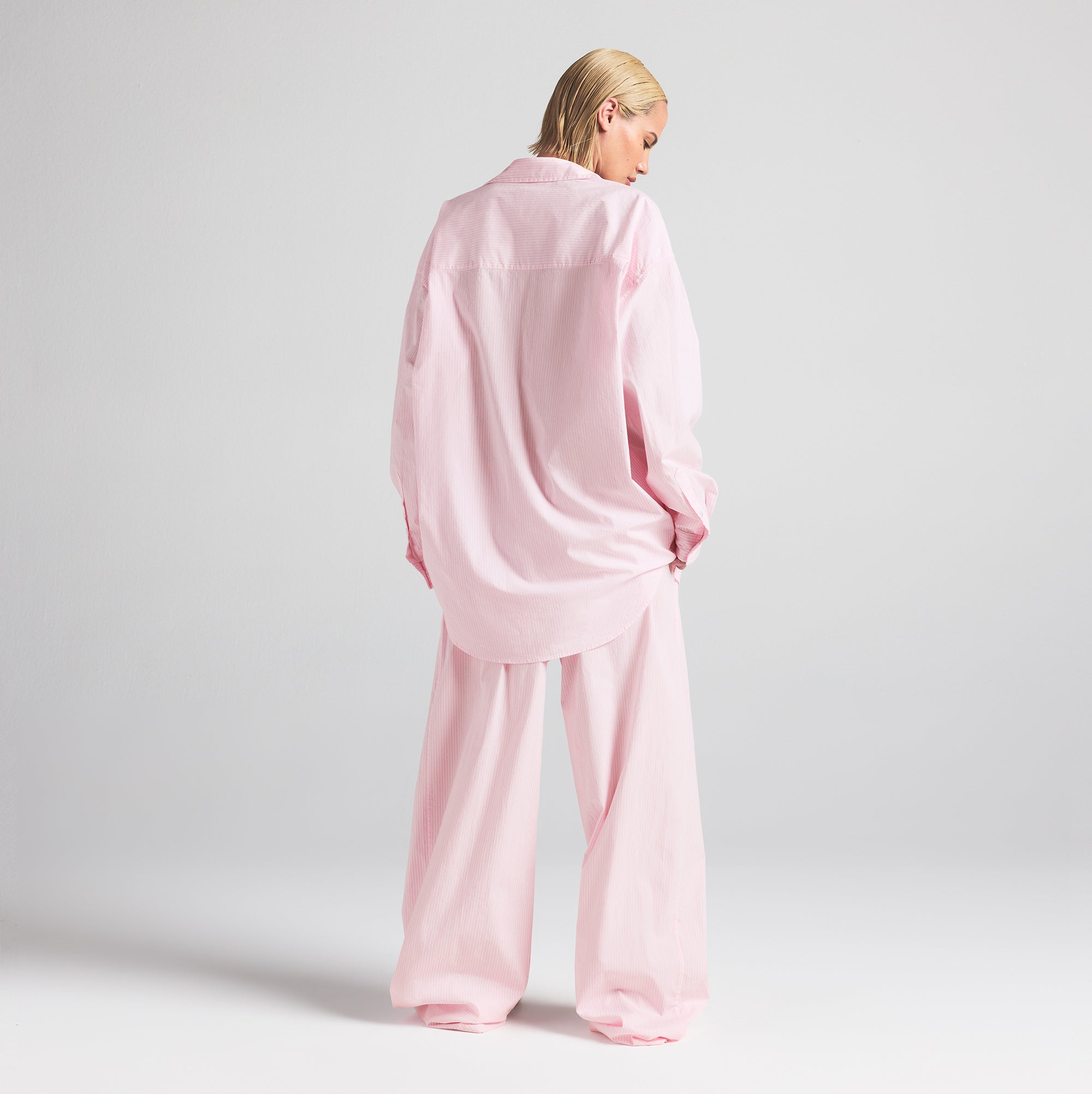 COTTON POPLIN OVERSIZED SLEEP SET | CHERRY BLOSSOM STRIPE - Image 3