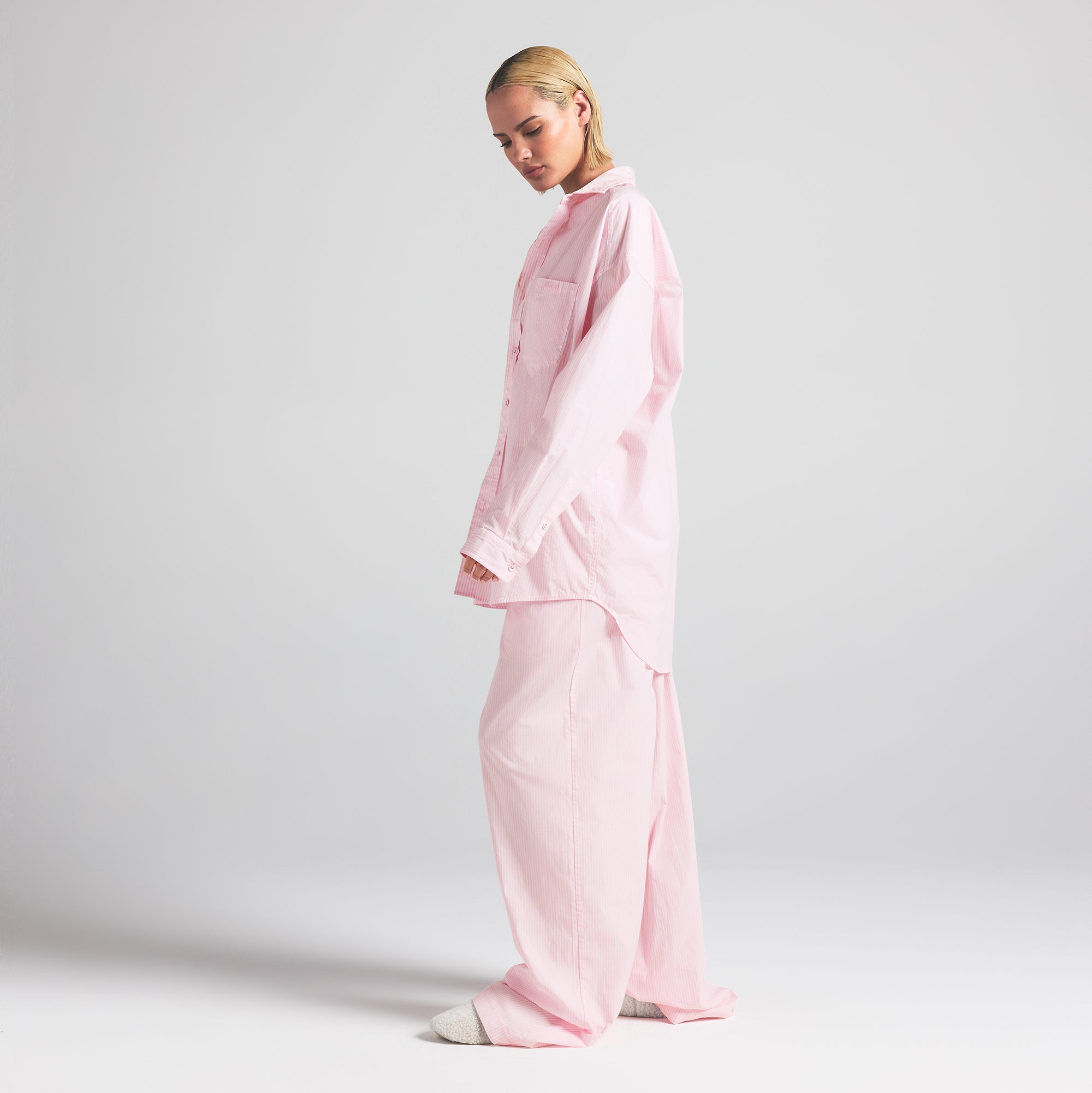COTTON POPLIN OVERSIZED SLEEP SET | CHERRY BLOSSOM STRIPE - Image 2