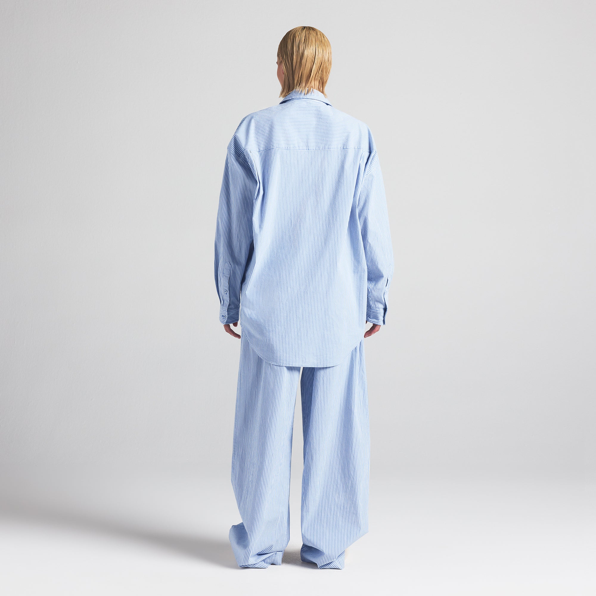 COTTON POPLIN OVERSIZED SLEEP SET | CADET STRIPE - Image 5