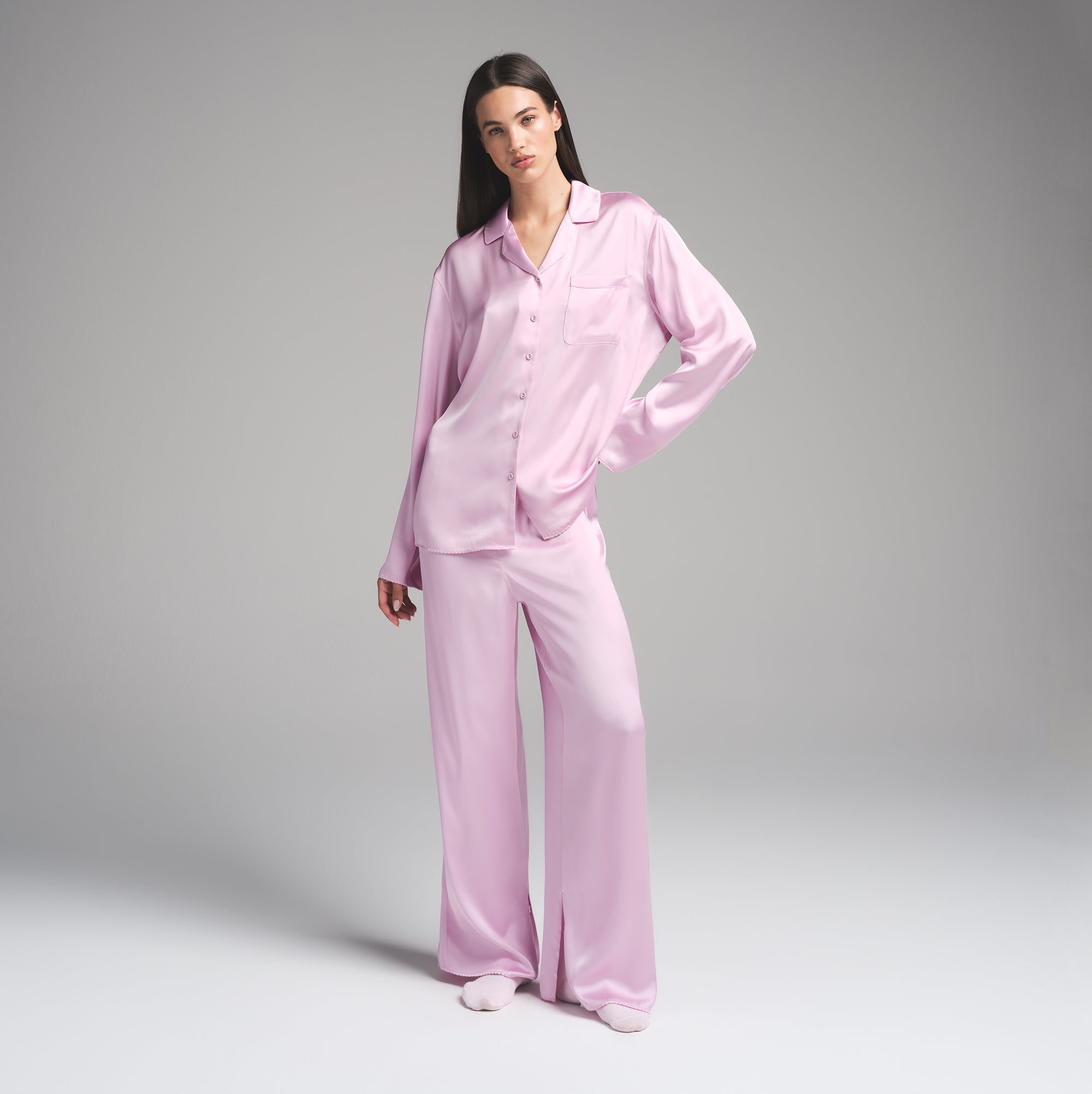 WOVEN SHINE LONG SLEEP SET | PINK ROSE