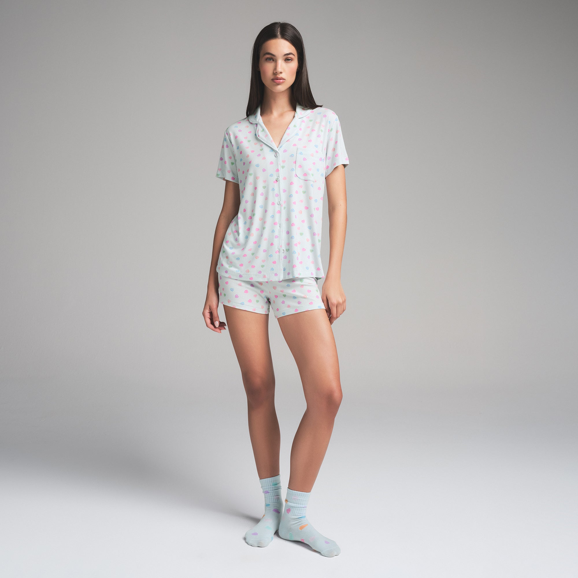SOFT LOUNGE SHORT SLEEP SET | CLOUD CANDY HEART PRINT - Image 2