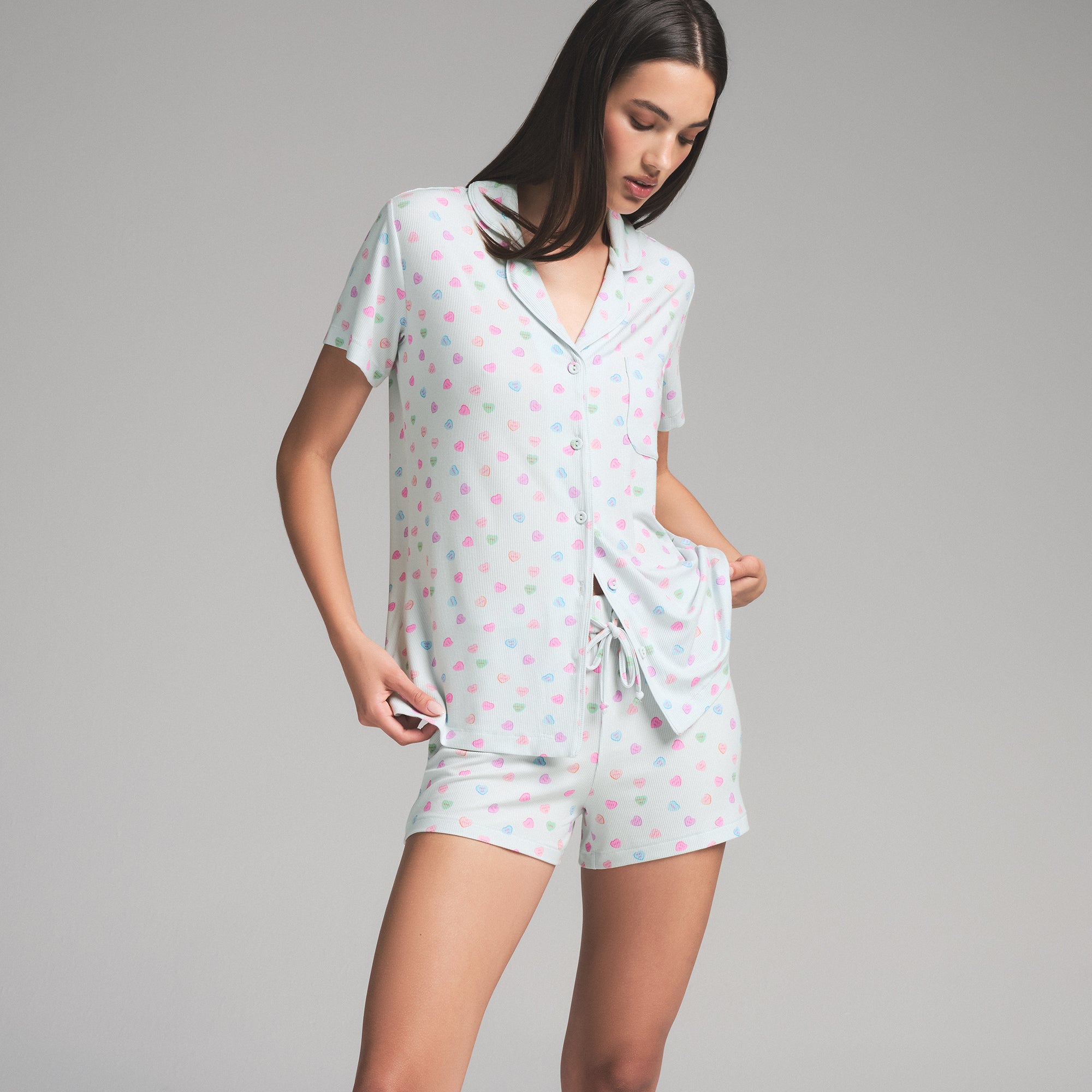 SOFT LOUNGE SHORT SLEEP SET | CLOUD CANDY HEART PRINT
