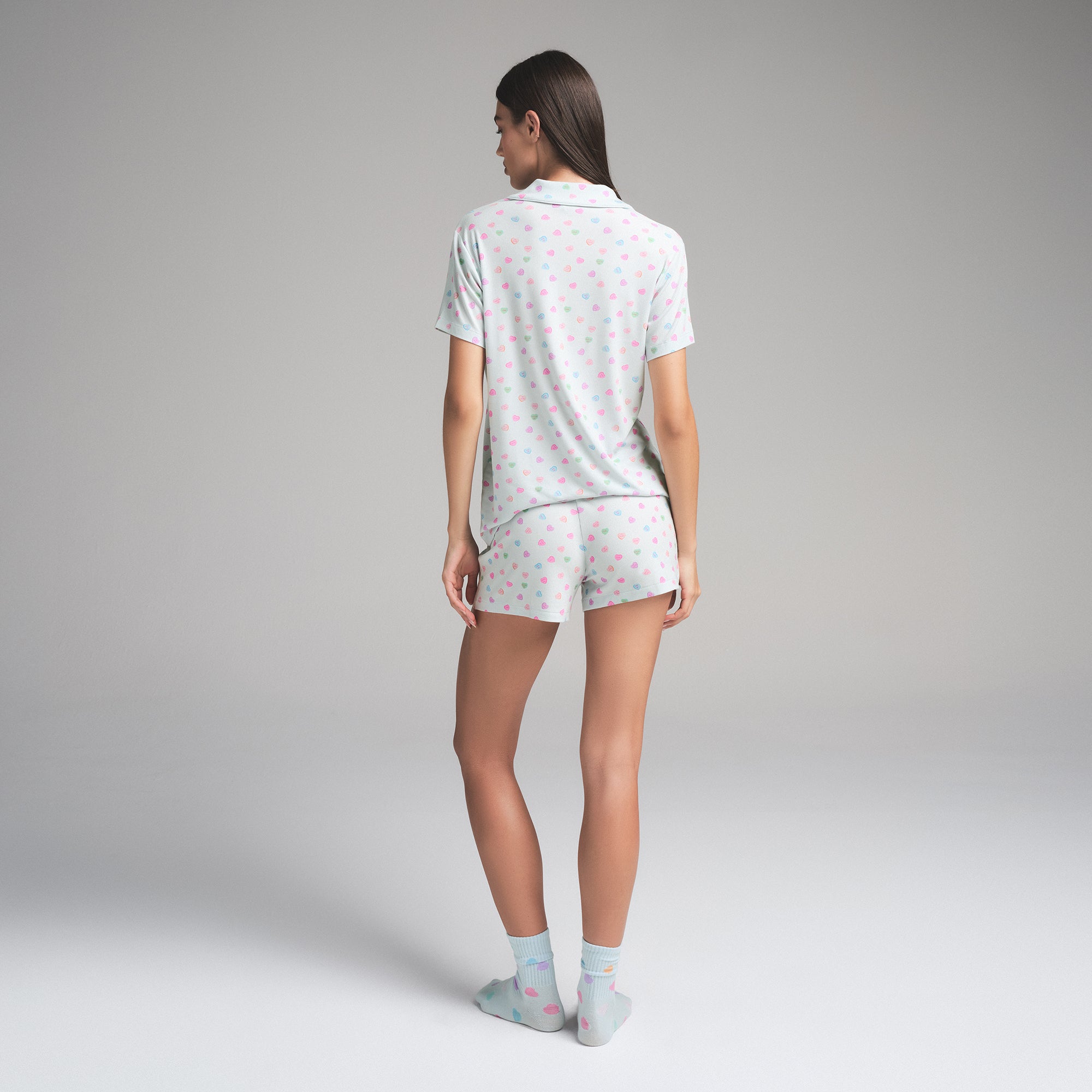 SOFT LOUNGE SHORT SLEEP SET | CLOUD CANDY HEART PRINT - Image 4