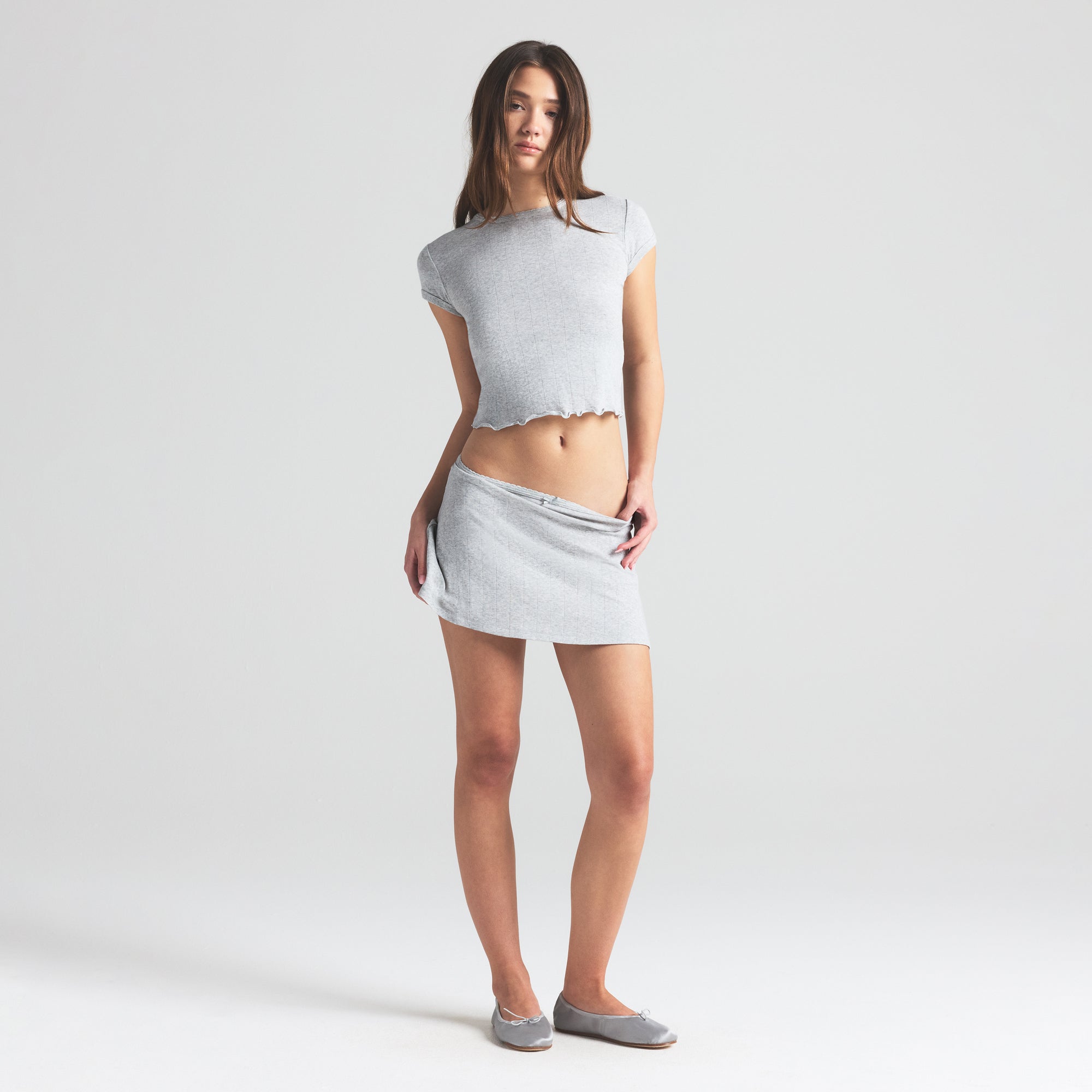 DROP NEEDLE POINTELLE BABY TEE | LIGHT HEATHER GREY