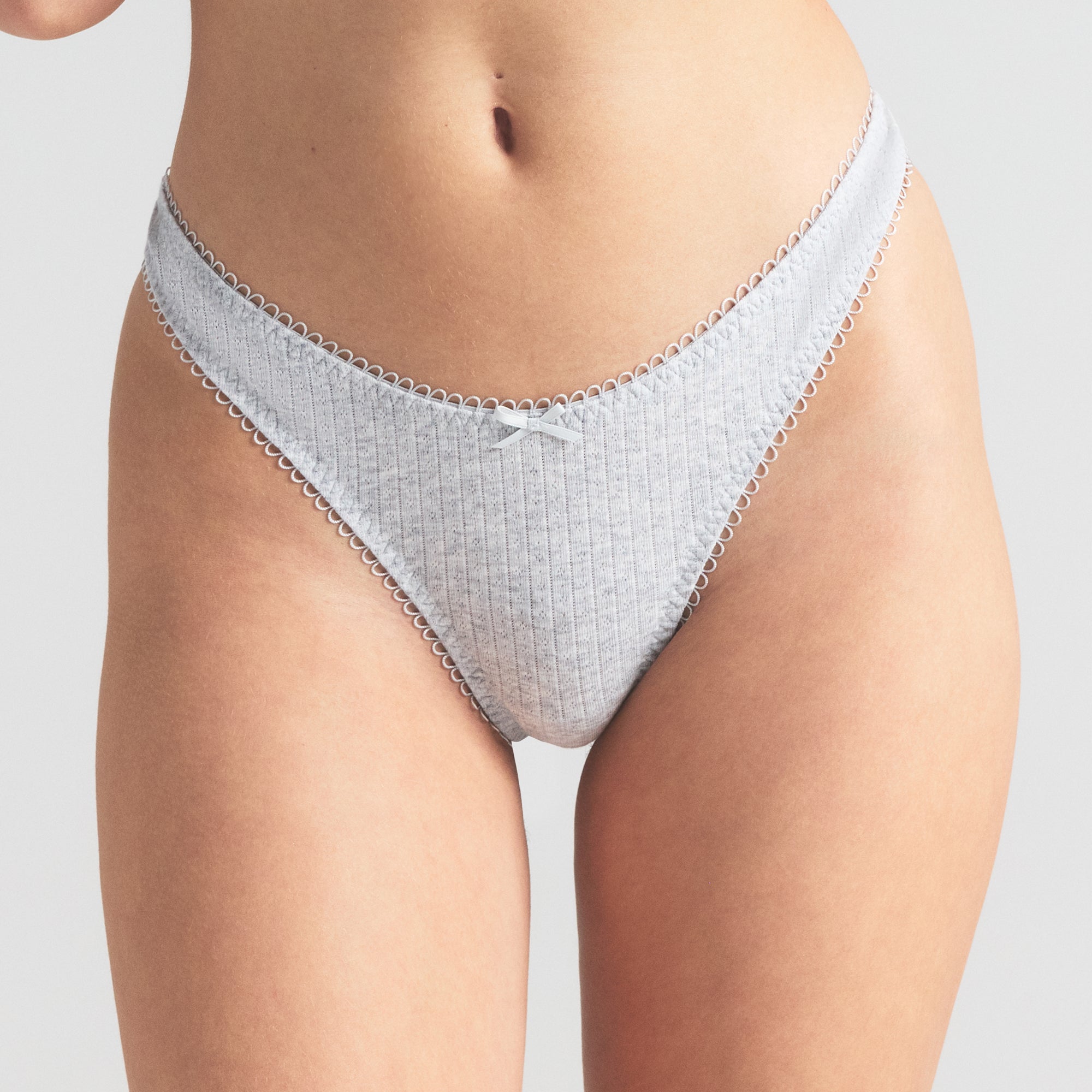 POINTELLE DIPPED THONG | LIGHT HEATHER GREY - Image 4