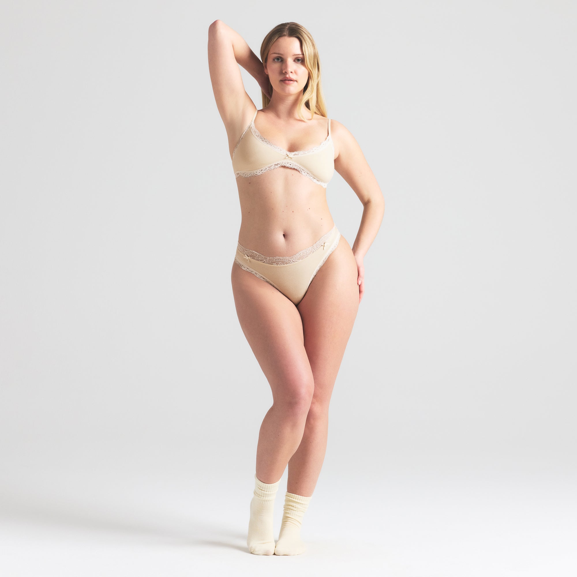 COTTON JERSEY LACE THONG | BUTTER - Image 2