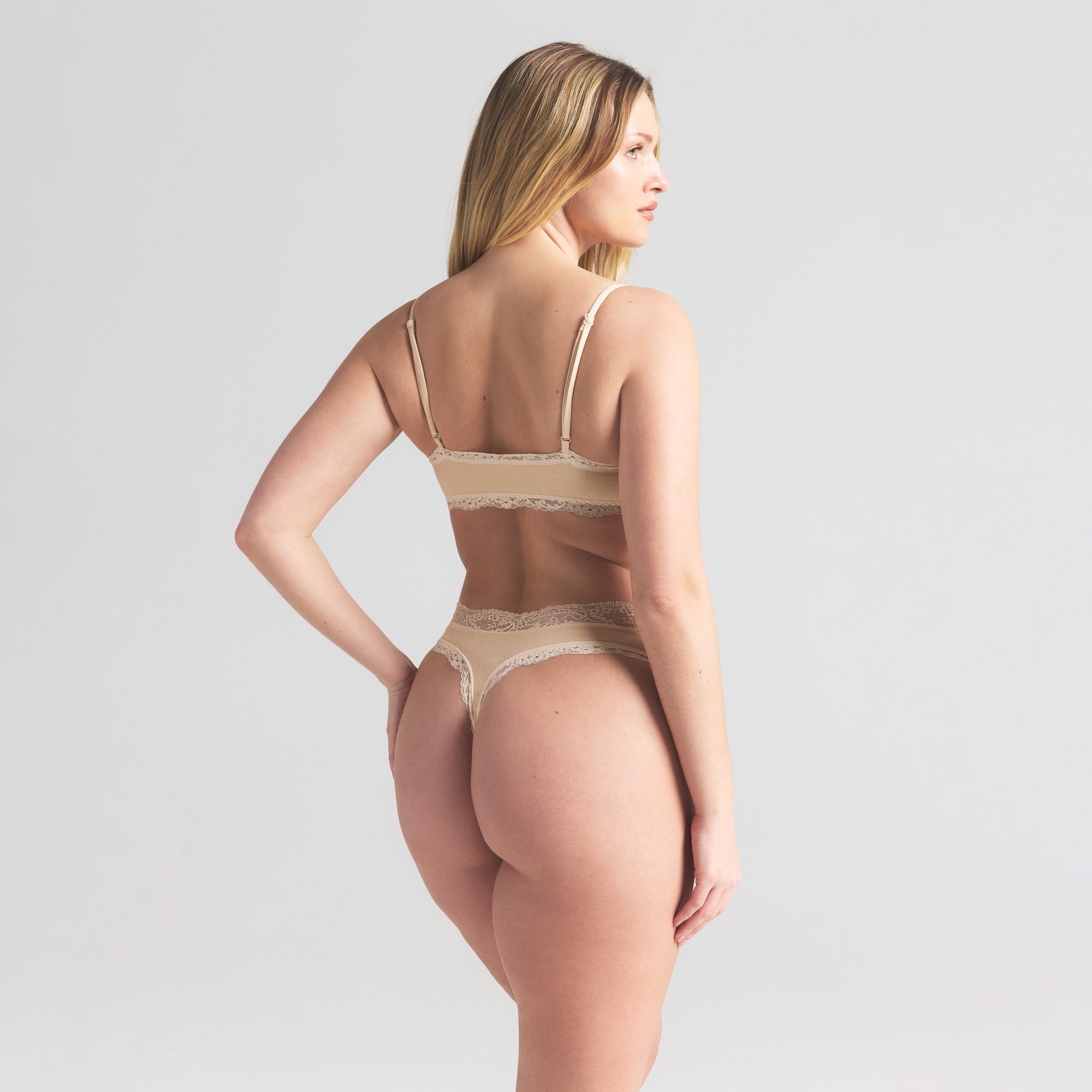 COTTON JERSEY LACE THONG | BUTTER - Image 3
