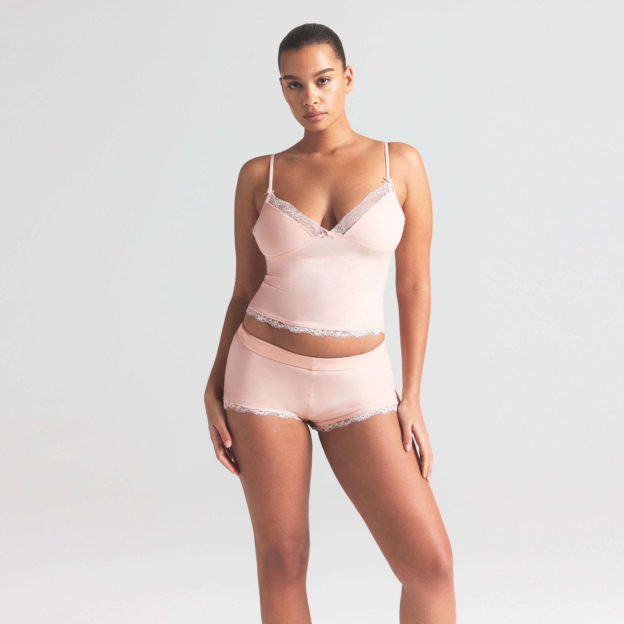 COTTON JERSEY LACE CAMI AND SHORT SET | PRIMROSE - Image 3