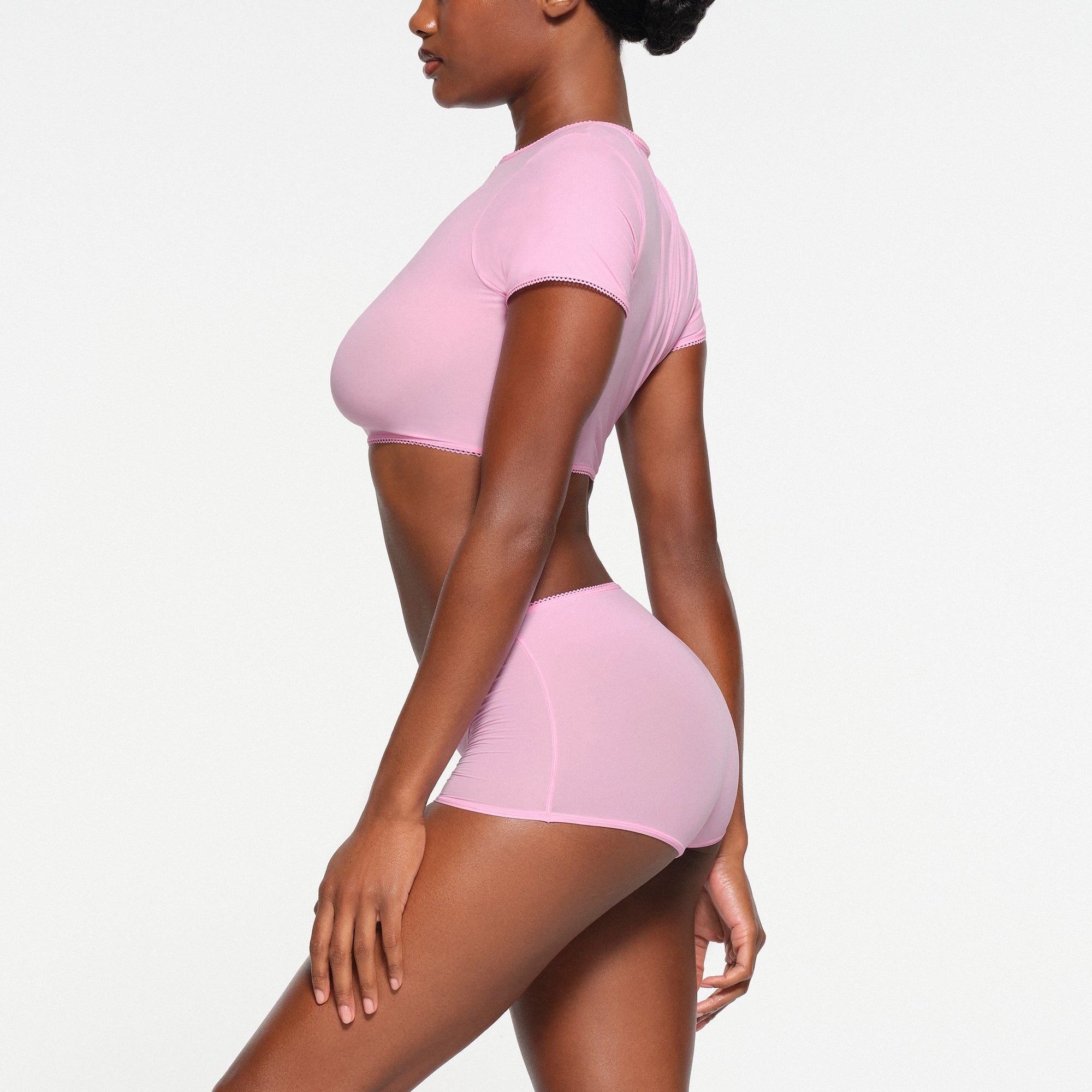 FITS EVERYBODY PICOT SUPER CROPPED T-SHIRT | BUBBLE GUM - Image 2