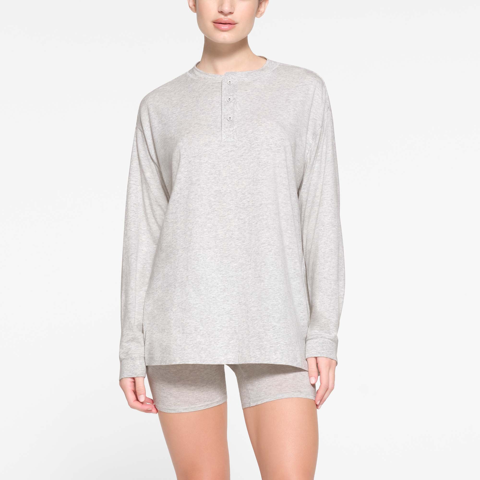 BOYFRIEND LONG SLEEVE HENLEY | LIGHT HEATHER GREY
