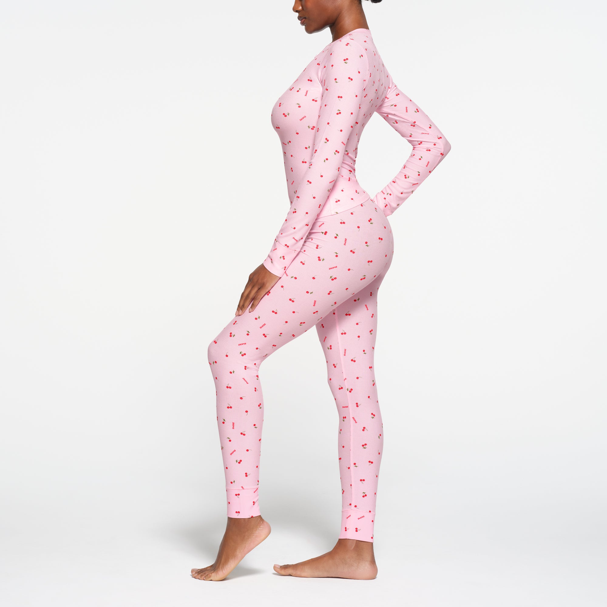 SOFT LOUNGE LONG SLEEVE HENLEY | CHERRY BLOSSOM PRINT - Image 2