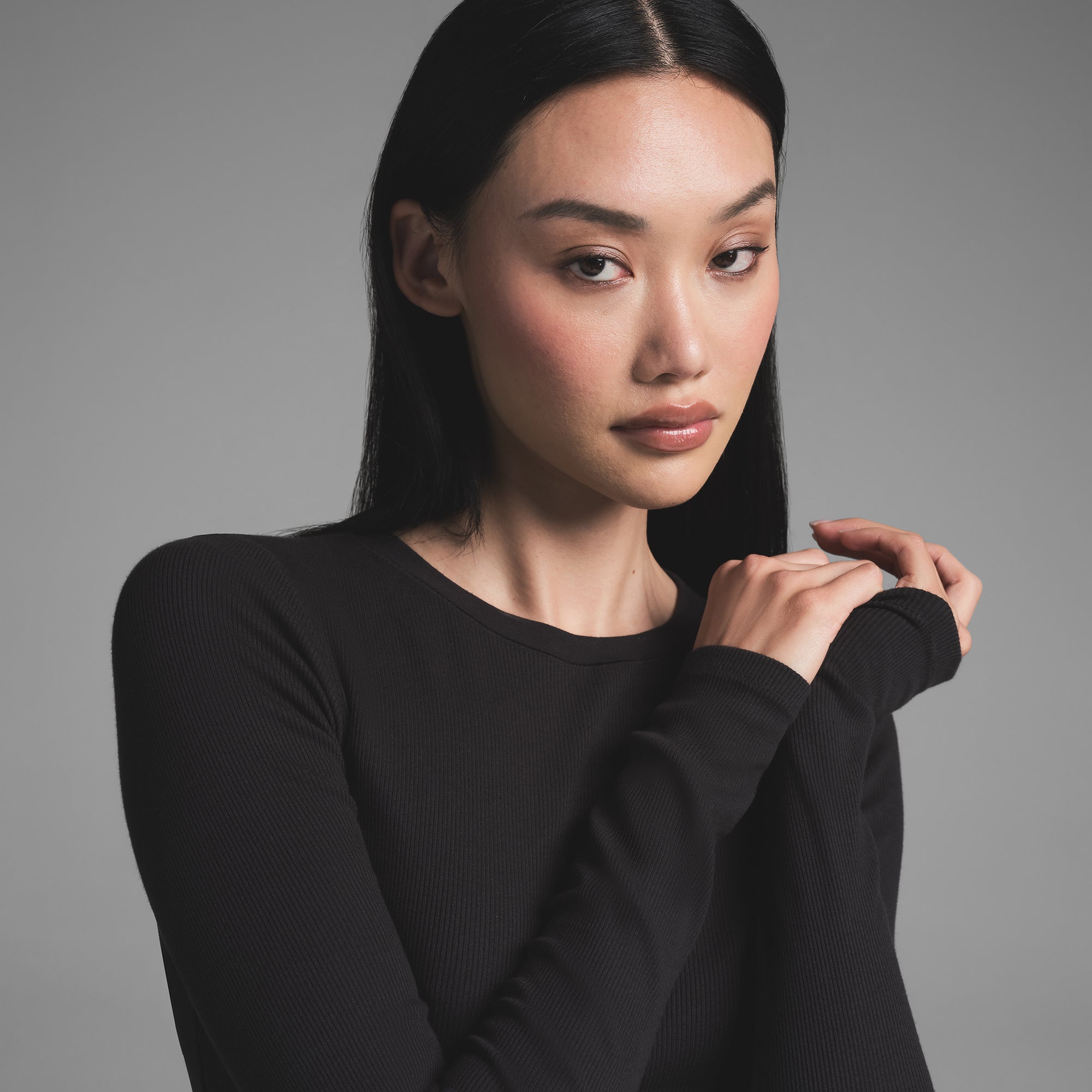 COTTON RIB LONG SLEEVE T-SHIRT | SOOT - Image 2