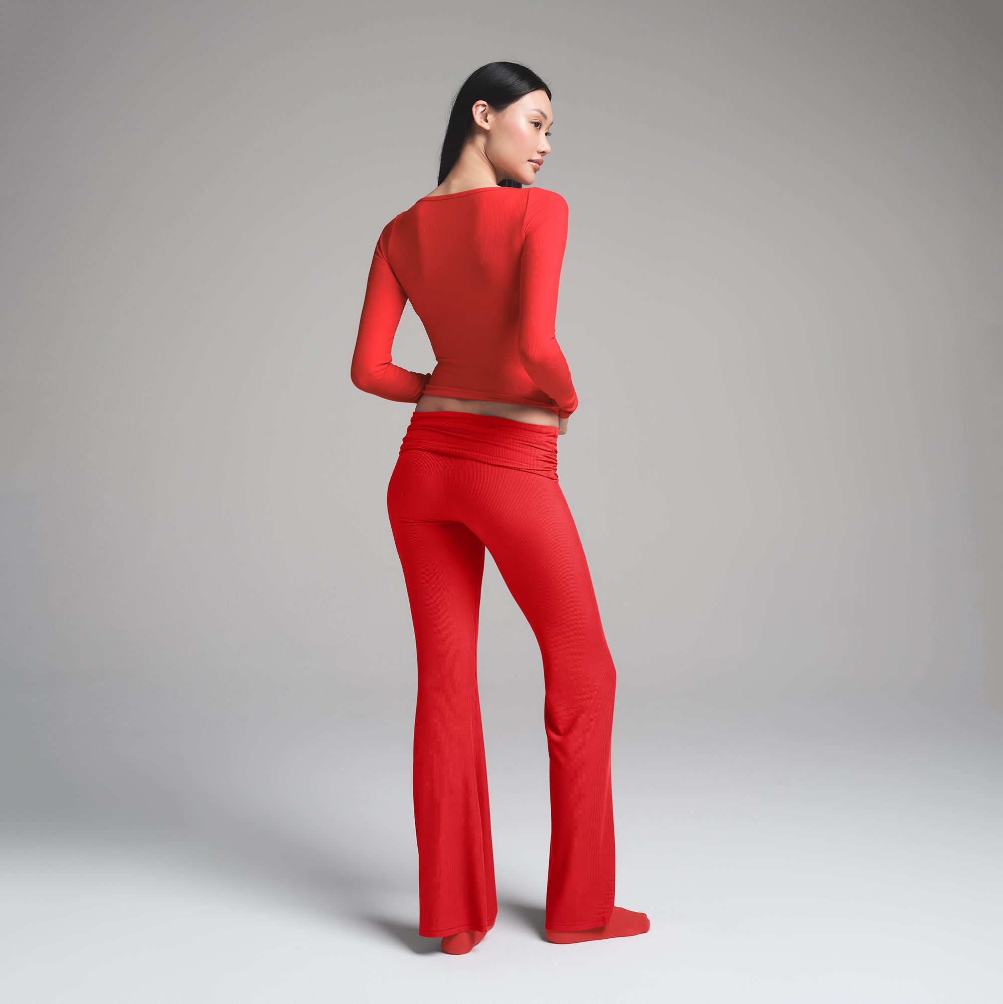 SOFT LOUNGE LACE LONG SLEEVE TOP WITH BRALETTE | CHERRY - Image 3